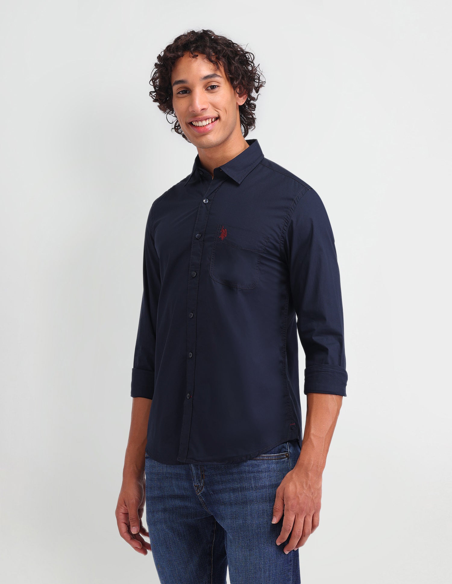 Solid Pattern Twill Shirt Navy - U.S. Polo Assn. India | Large