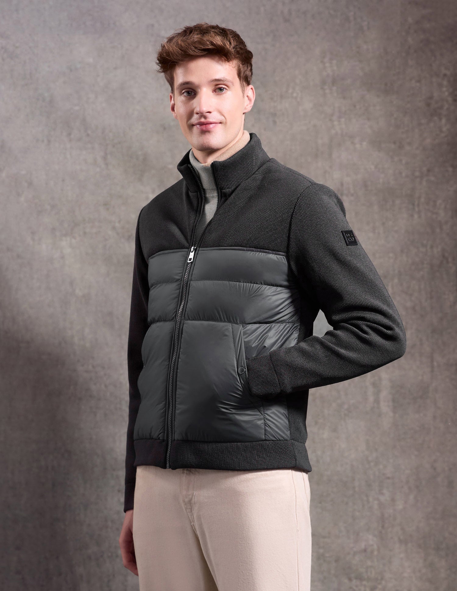 Black & Gold Puffer Jacket Regular Fit Jacket Dark Grey - U.S. Polo Assn. India | Large
