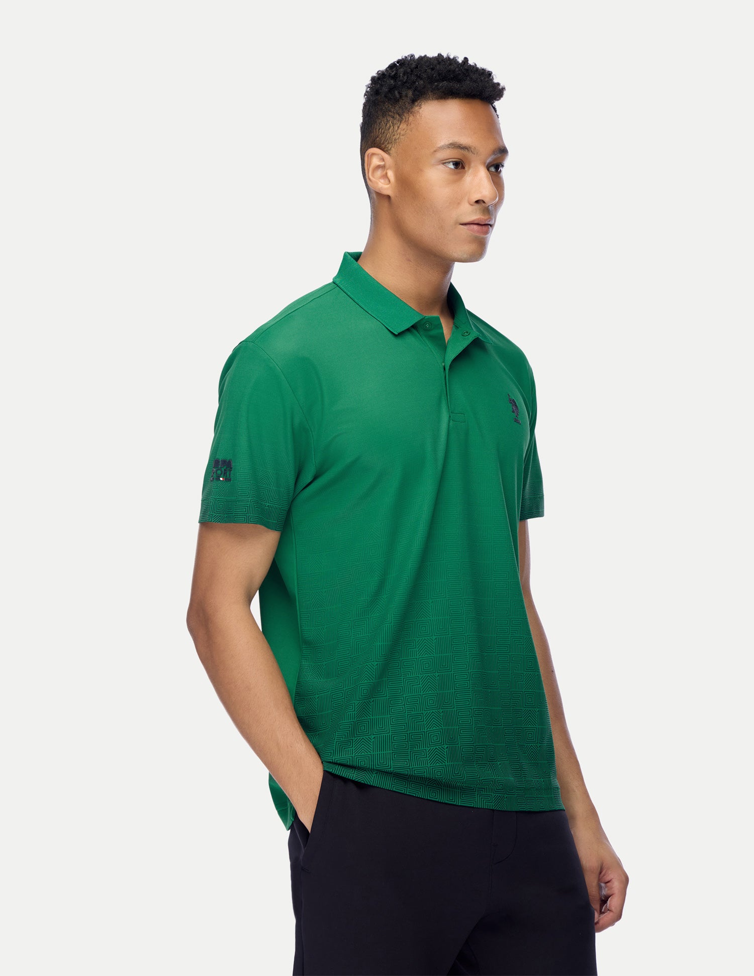 Geometric Printed Regular Fit Active Polo Shirt Green - U.S. Polo Assn. India | Large