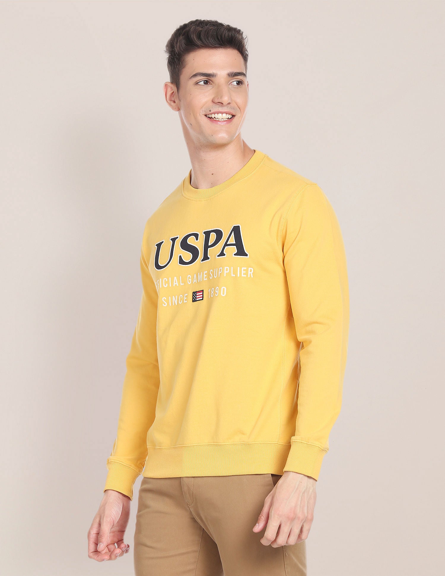 Crew Neck Cotton Sweatshirt Gold - U.S. Polo Assn. India | Large
