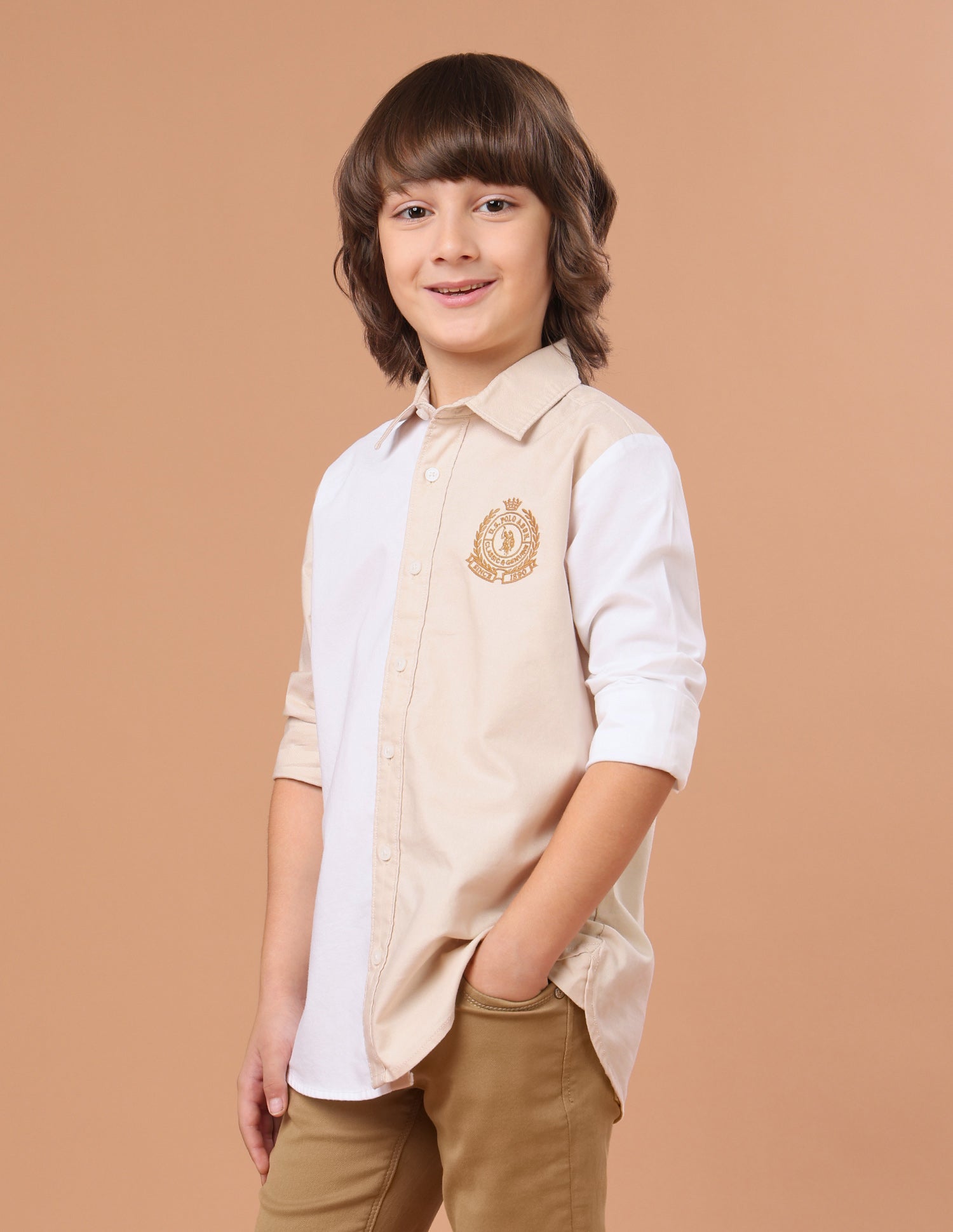 Colourblocked Twill Shirt Beige - U.S. Polo Assn. India | Large