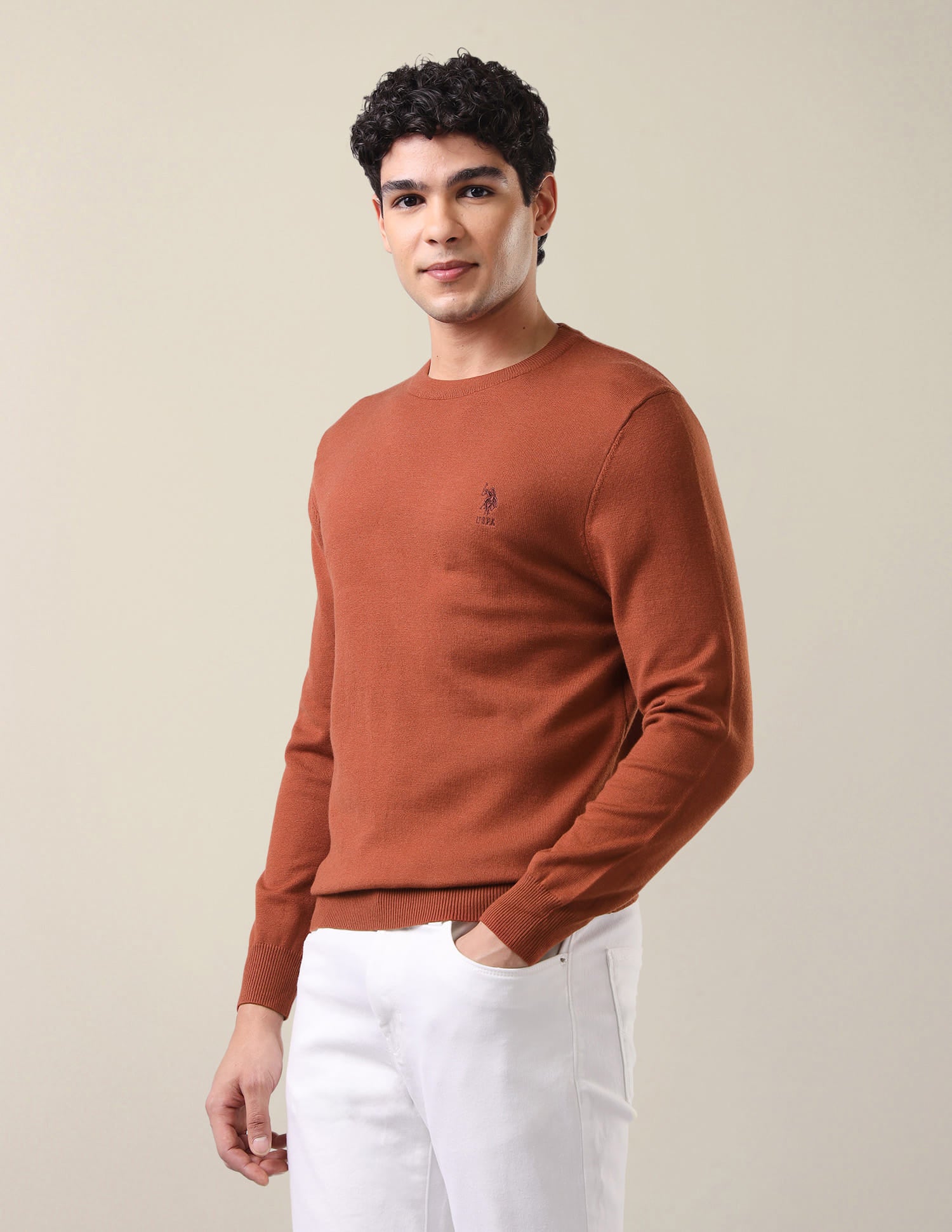 Solid Regular Fit Sweater Rust - U.S. Polo Assn. India | Large