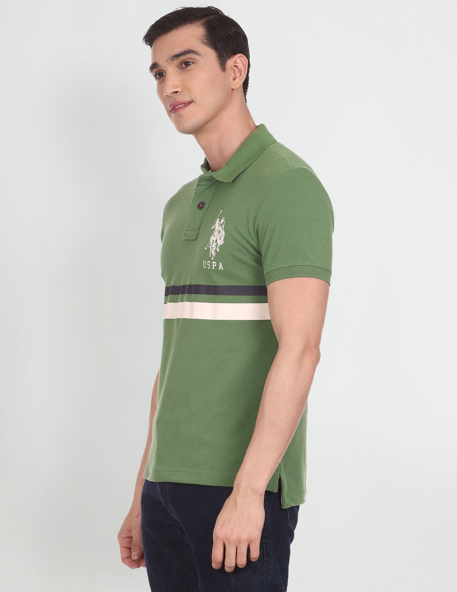 Contrast Stripe Pique Polo Shirt Green - U.S. Polo Assn. India | Large