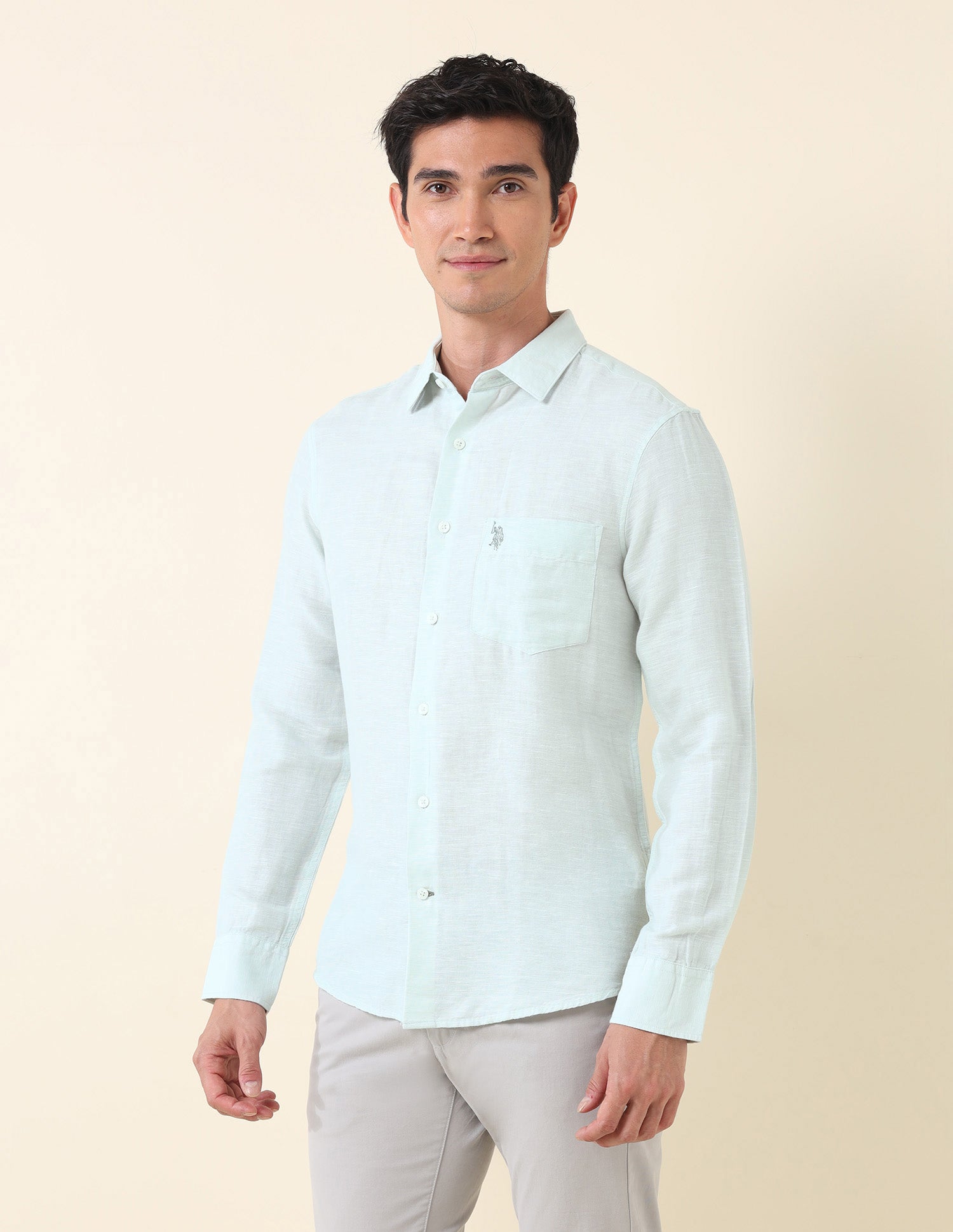 Textured Tailored Fit Shirt Light Green - U.S. Polo Assn. India | Large