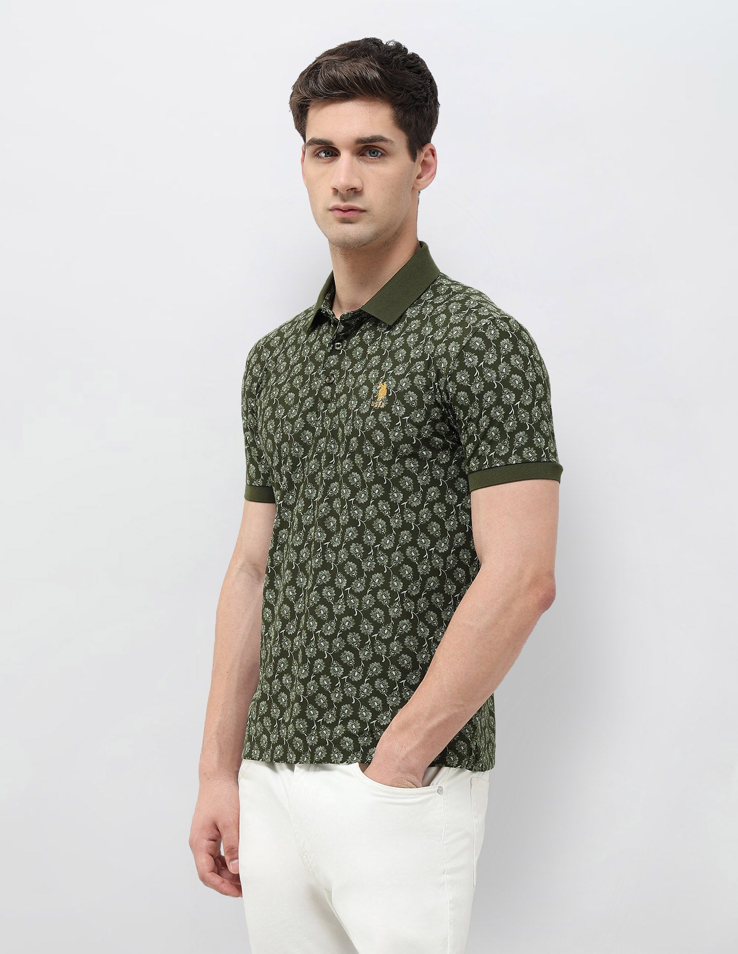All-Over Printed Slim Fit Polo Shirt Olive - U.S. POLO ASSN. | Large