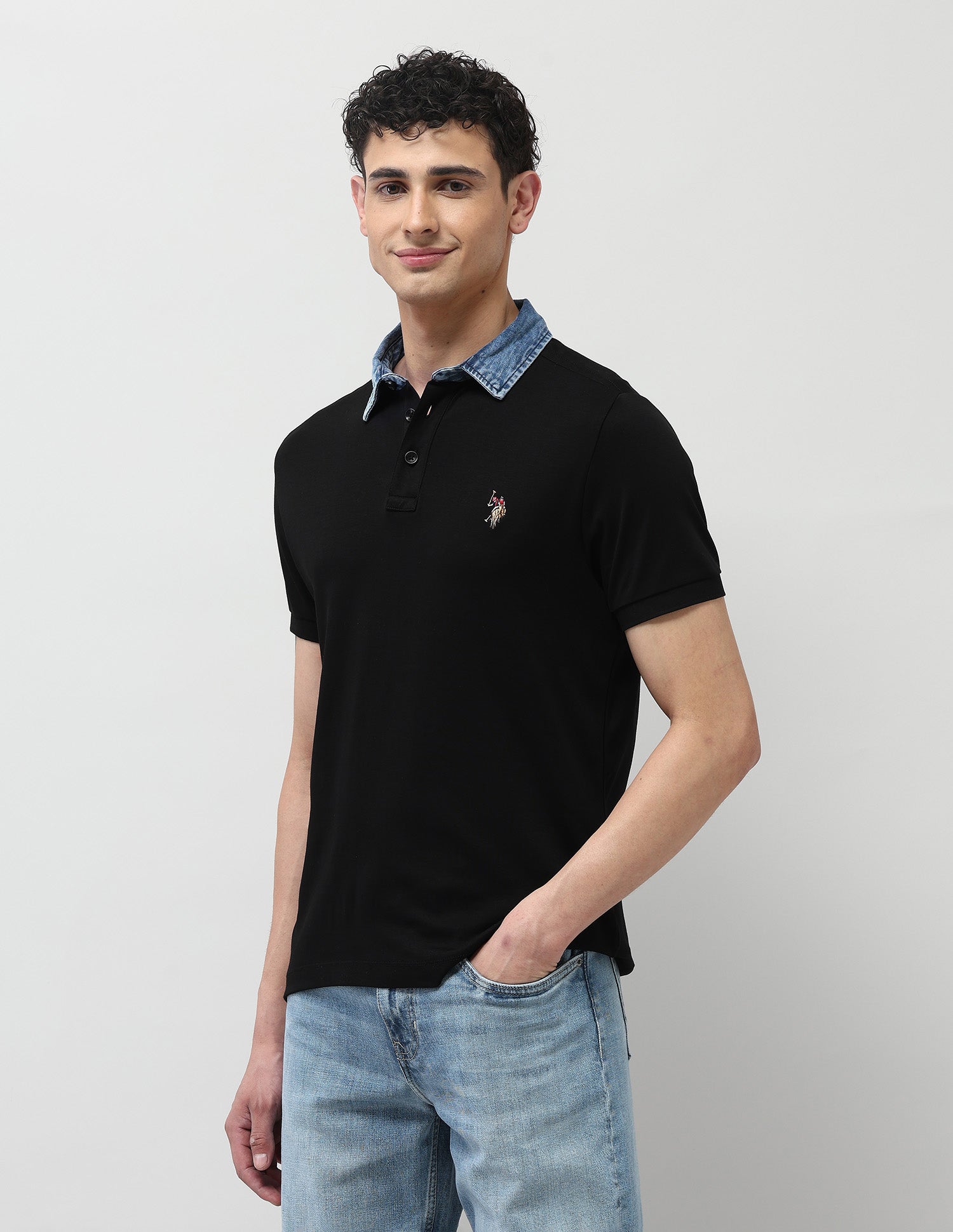 Solid Regular Fit Polo Shirt Black - U.S. Polo Assn. India | Large