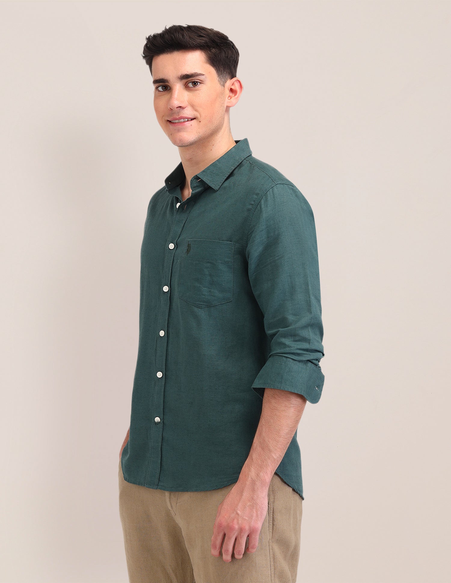Tailored Fit Twill Shirt Green - U.S. Polo Assn. India | Large