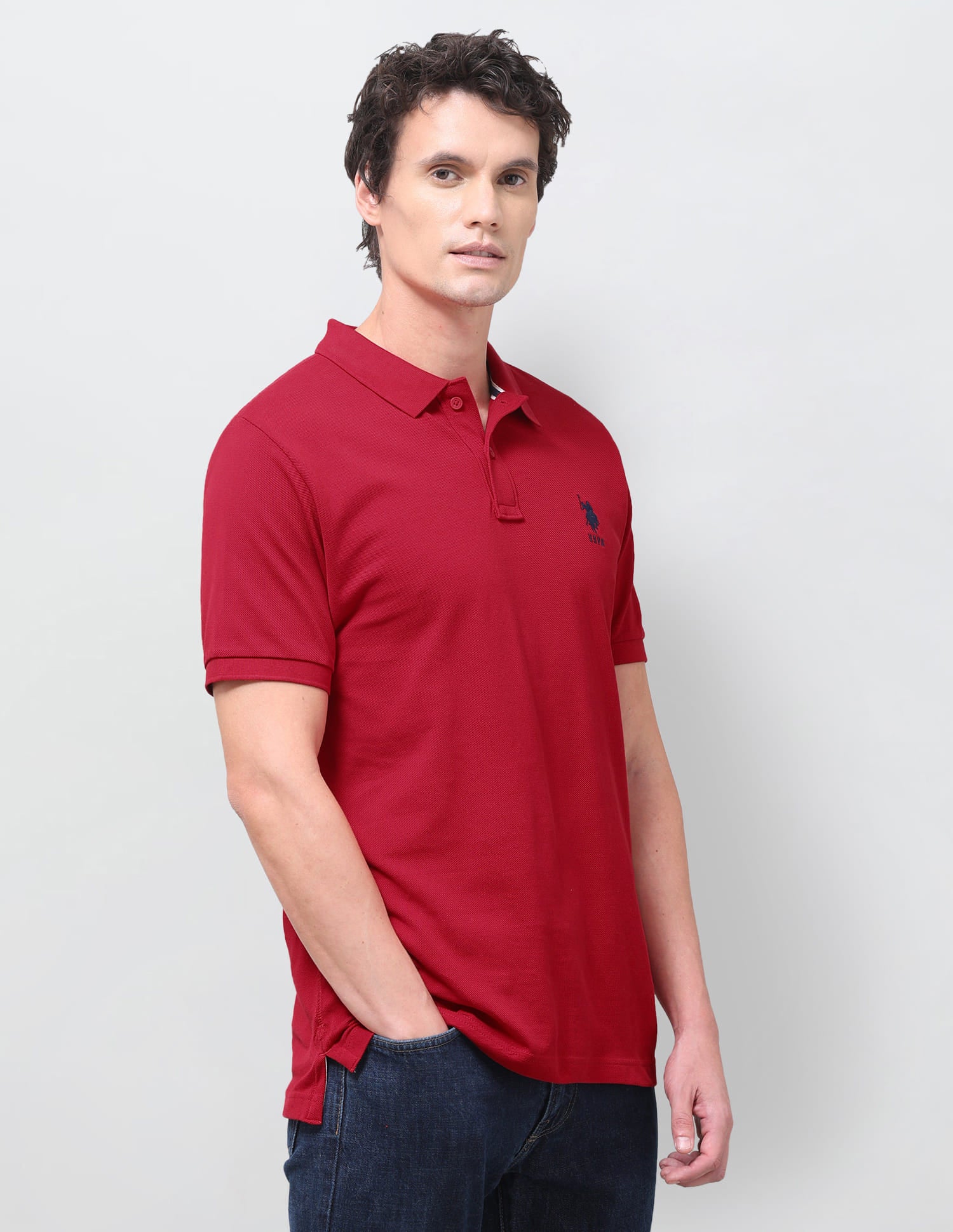 Solid Slim Fit Polo Shirt Red - U.S. Polo Assn. India | Large