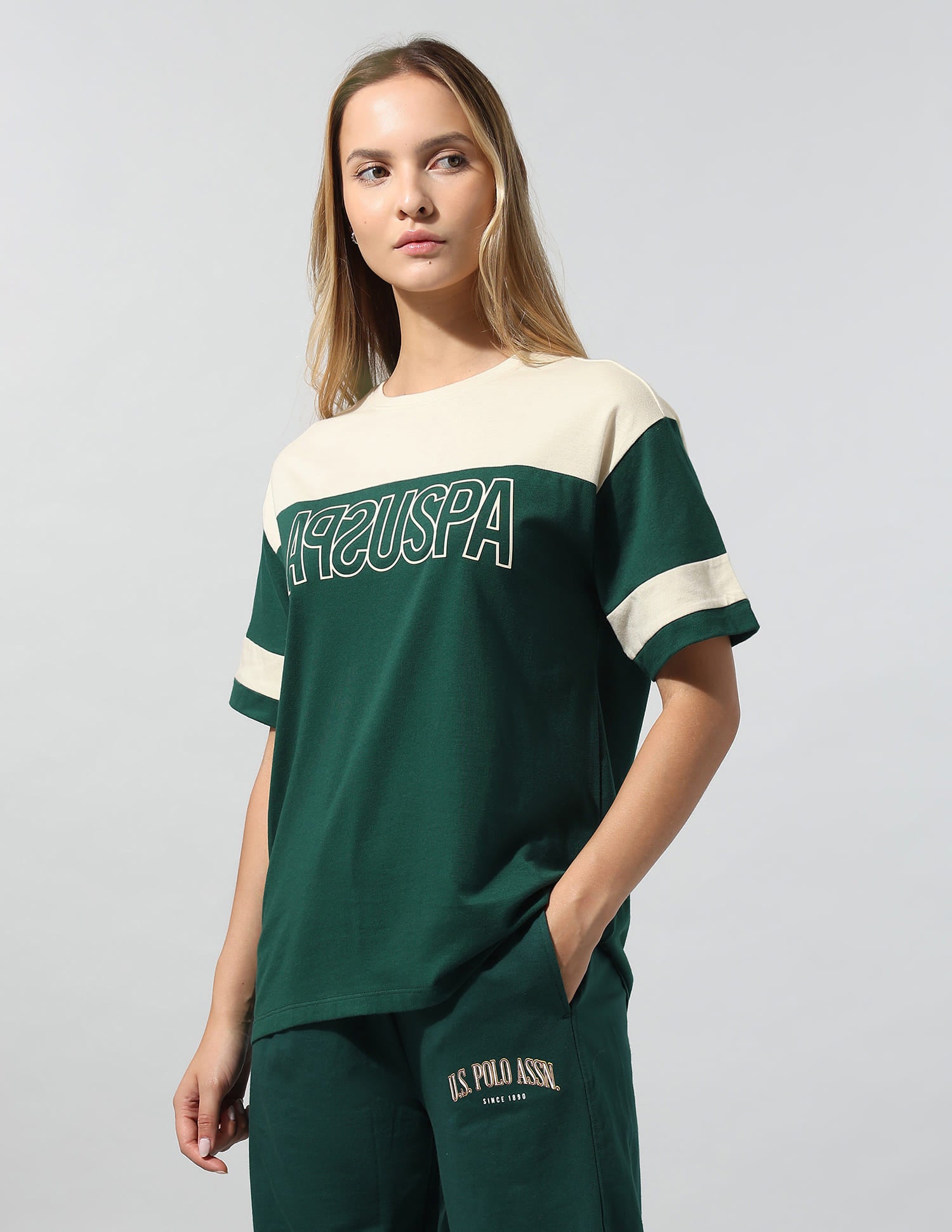 Colourblocked Relaxed T-Shirt Green - U.S. Polo Assn. India | Large