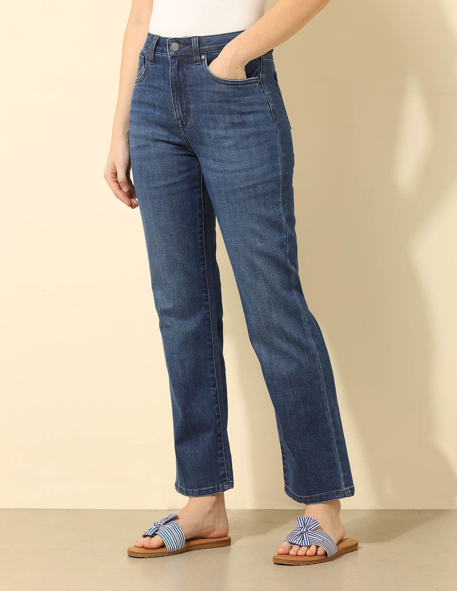 High Rise Straight Fit Jeans Dark Blue - U.S. Polo Assn. India | Large