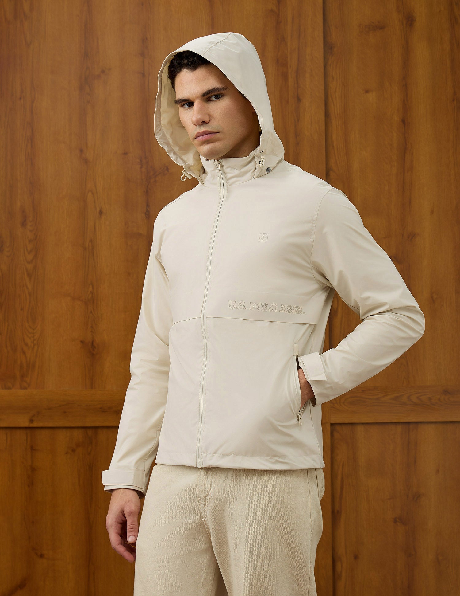 Solid Equestrian Aisle Theater Jacket Ecru - U.S. POLO ASSN. | Large