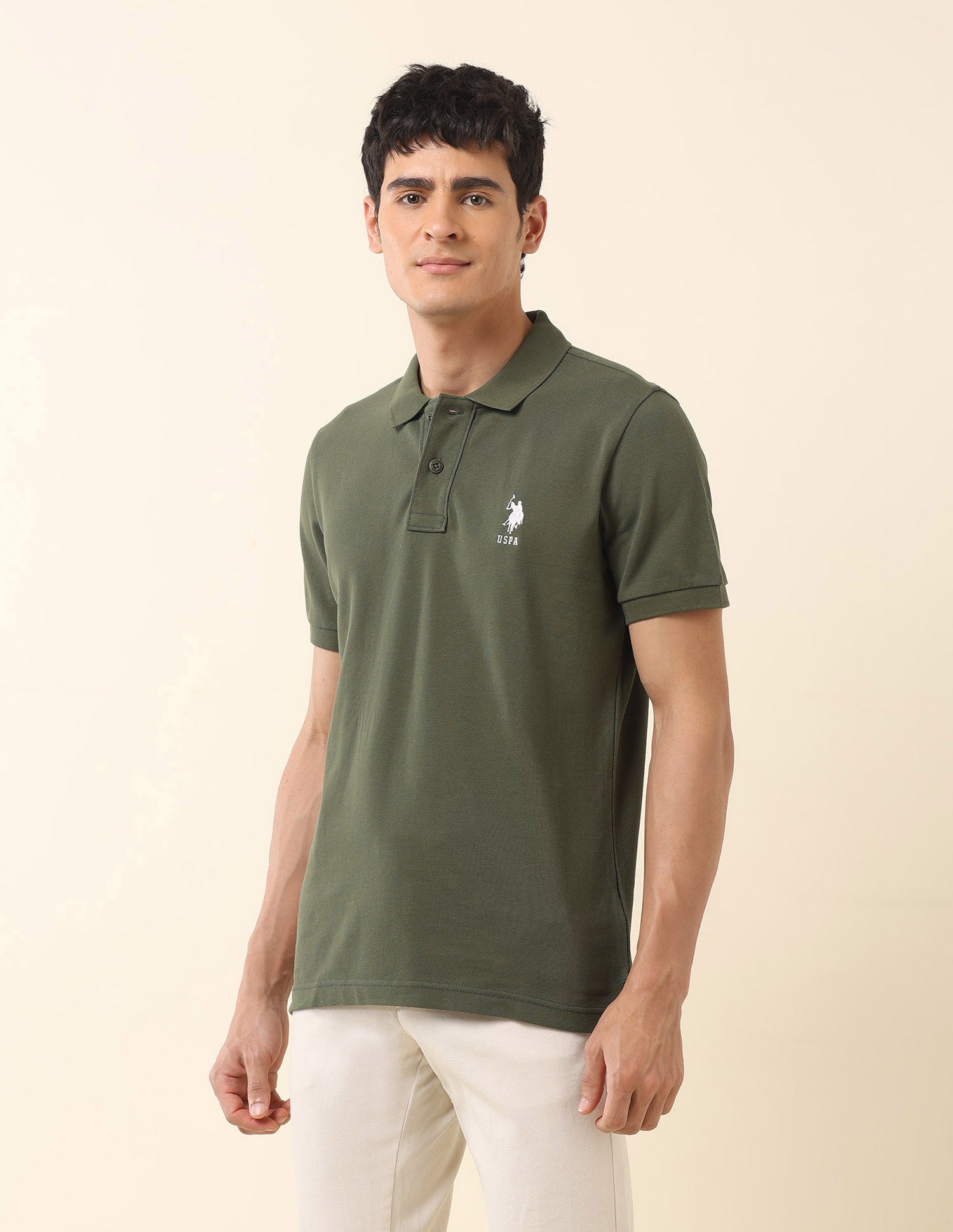 Pure Cotton Slim Fit Classic Polo Shirt Olive - U.S. Polo Assn. India | Large