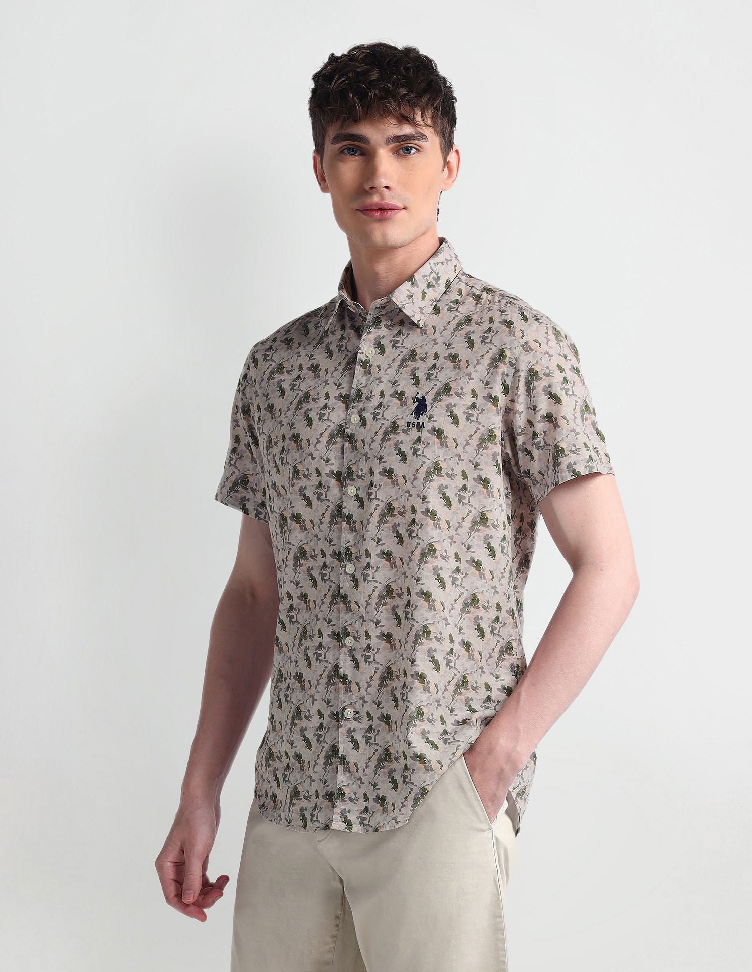 Floral Print Shirt Beige - U.S. POLO ASSN. | Large