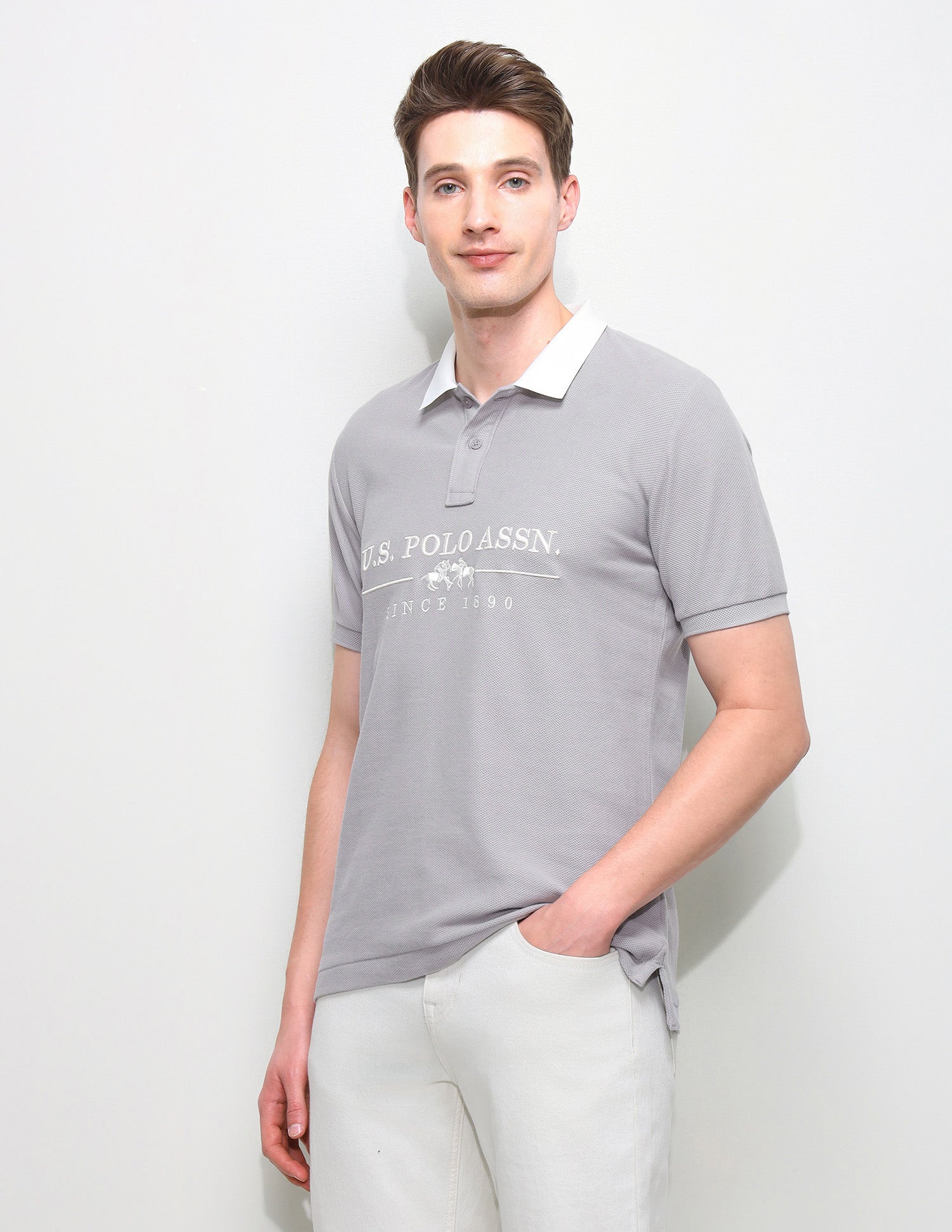 Brand Embroidered Slim Fit Polo Shirt Grey - U.S. Polo Assn. India | Large