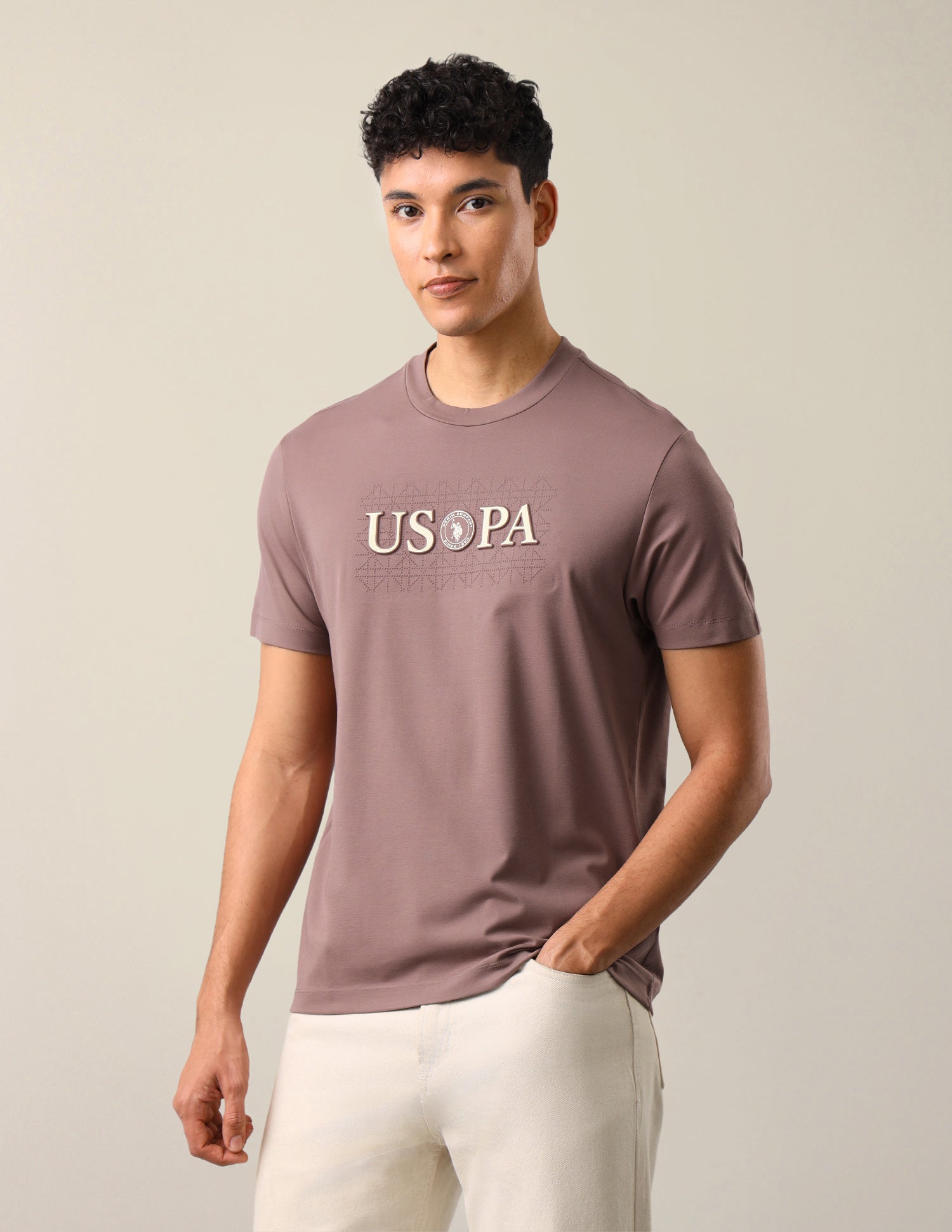 Brand Embossed Slim Fit T-Shirt Peach - U.S. Polo Assn. India | Large