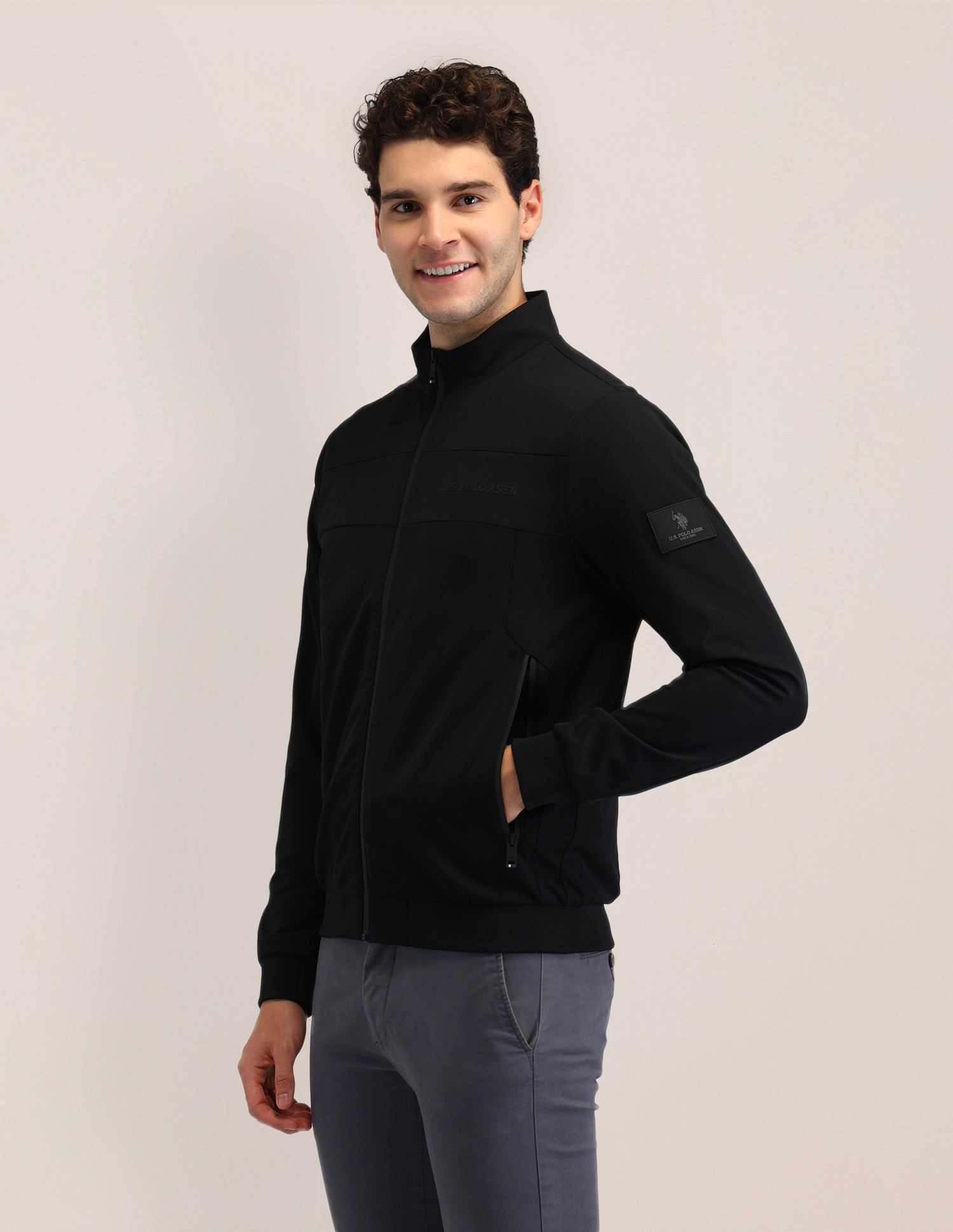 Solid Regular Fit Jacket Black - U.S. POLO ASSN. | Large