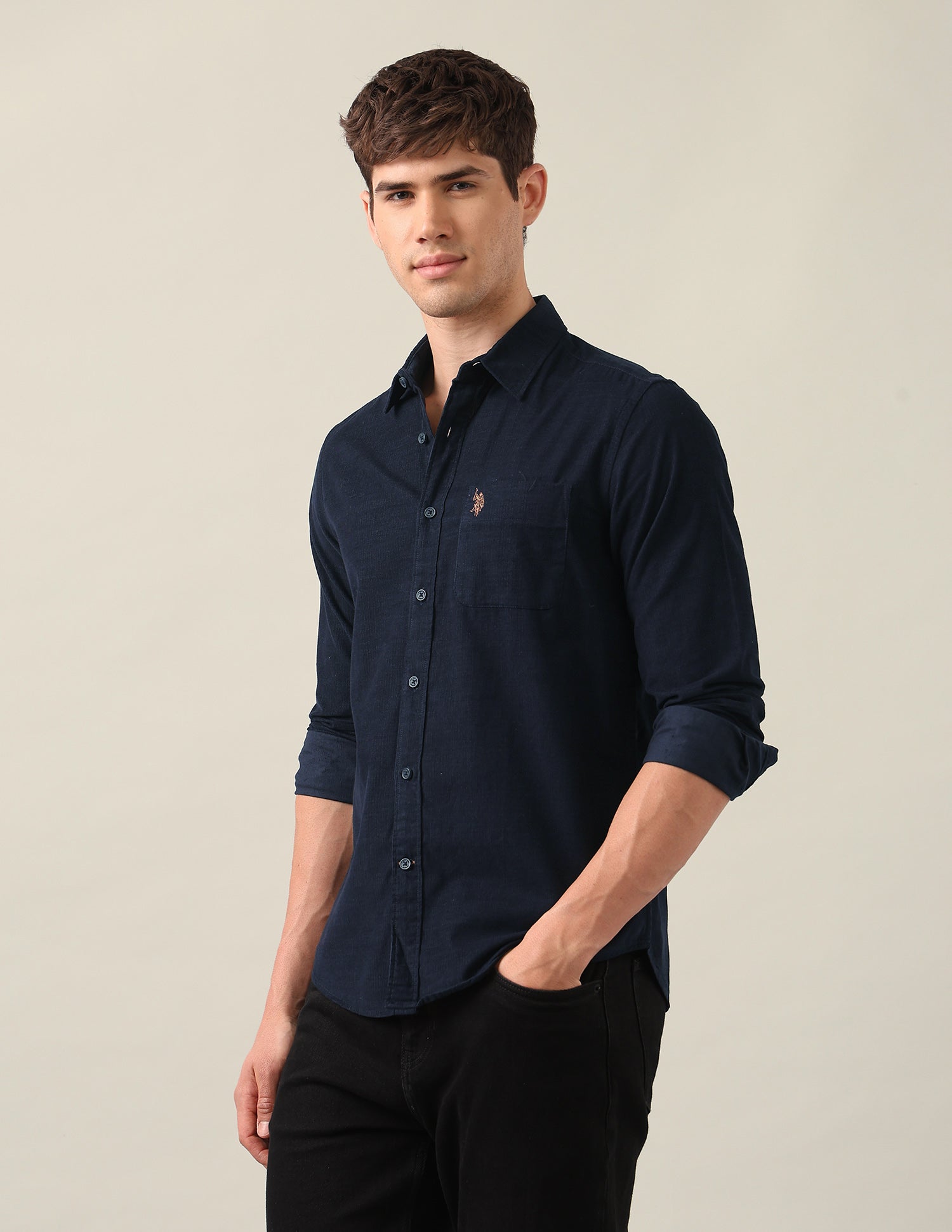 Corduroy Regular Fit Shirt Navy - U.S. Polo Assn. India | Large