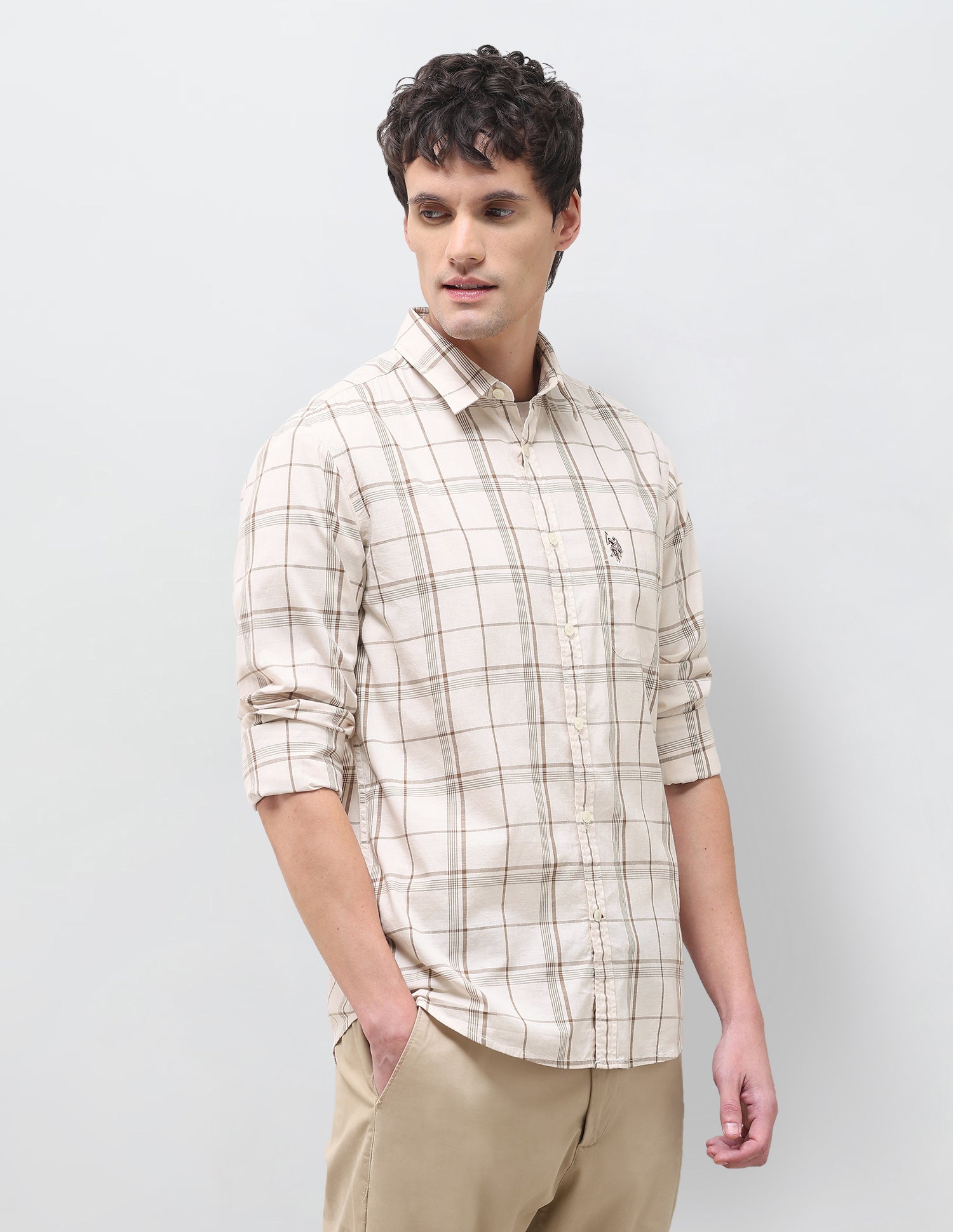 Grid Tattersall Checked Regular Fit Shirt Ivory - U.S. Polo Assn. India | Large