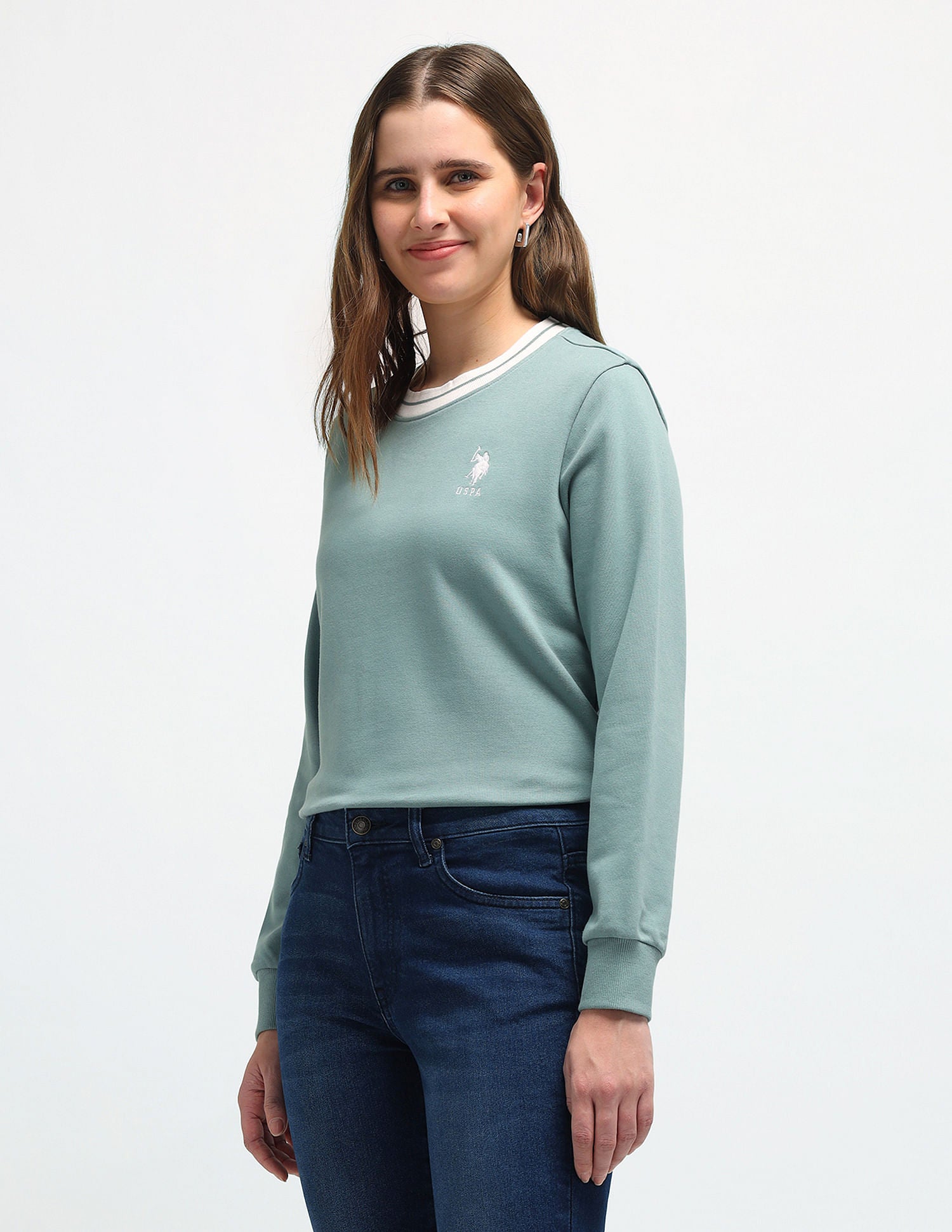 Striped Crew Neck Sweatshirt Turquoise - U.S. POLO ASSN. | Large