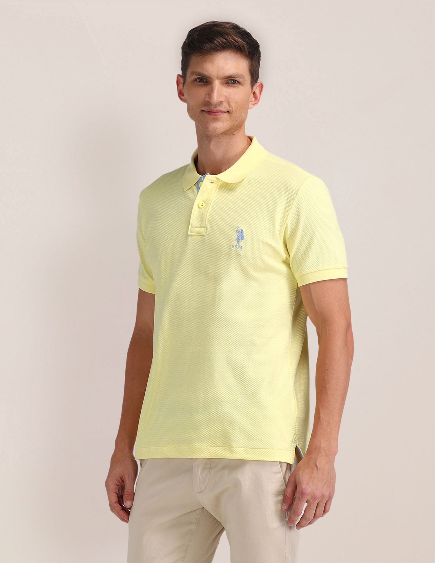 Popcorn Knit Slim Polo Shirt Light Yellow - U.S. Polo Assn. India | Large