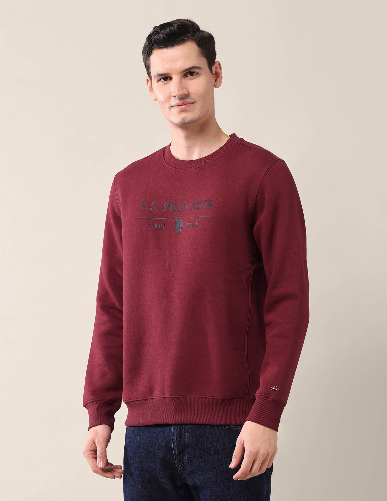 Brand Printed Crew Neck Sweatshirt Maroon - U.S. POLO ASSN. | Large