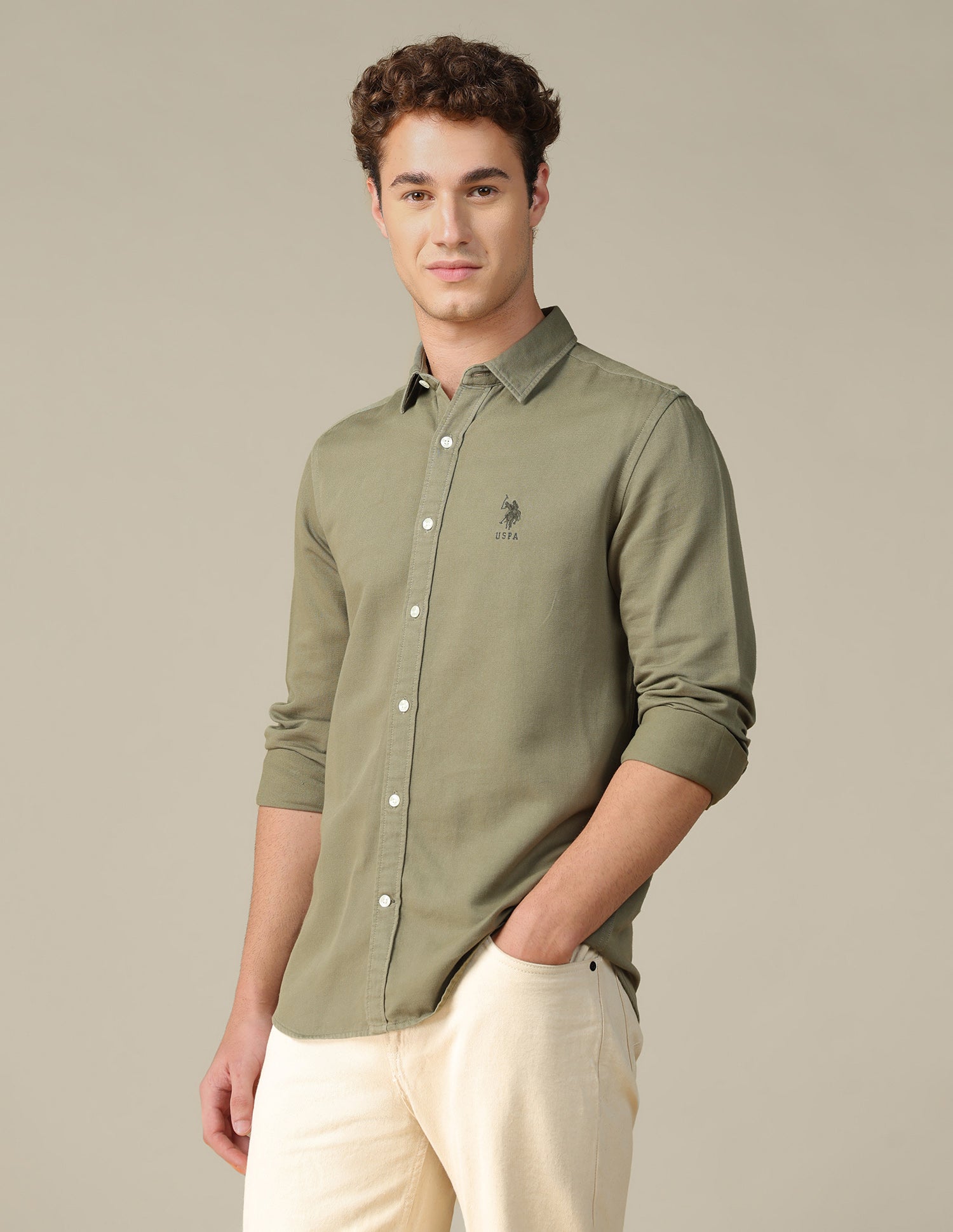Solid Regular Fit Shirt Light Green - U.S. Polo Assn. India | Large