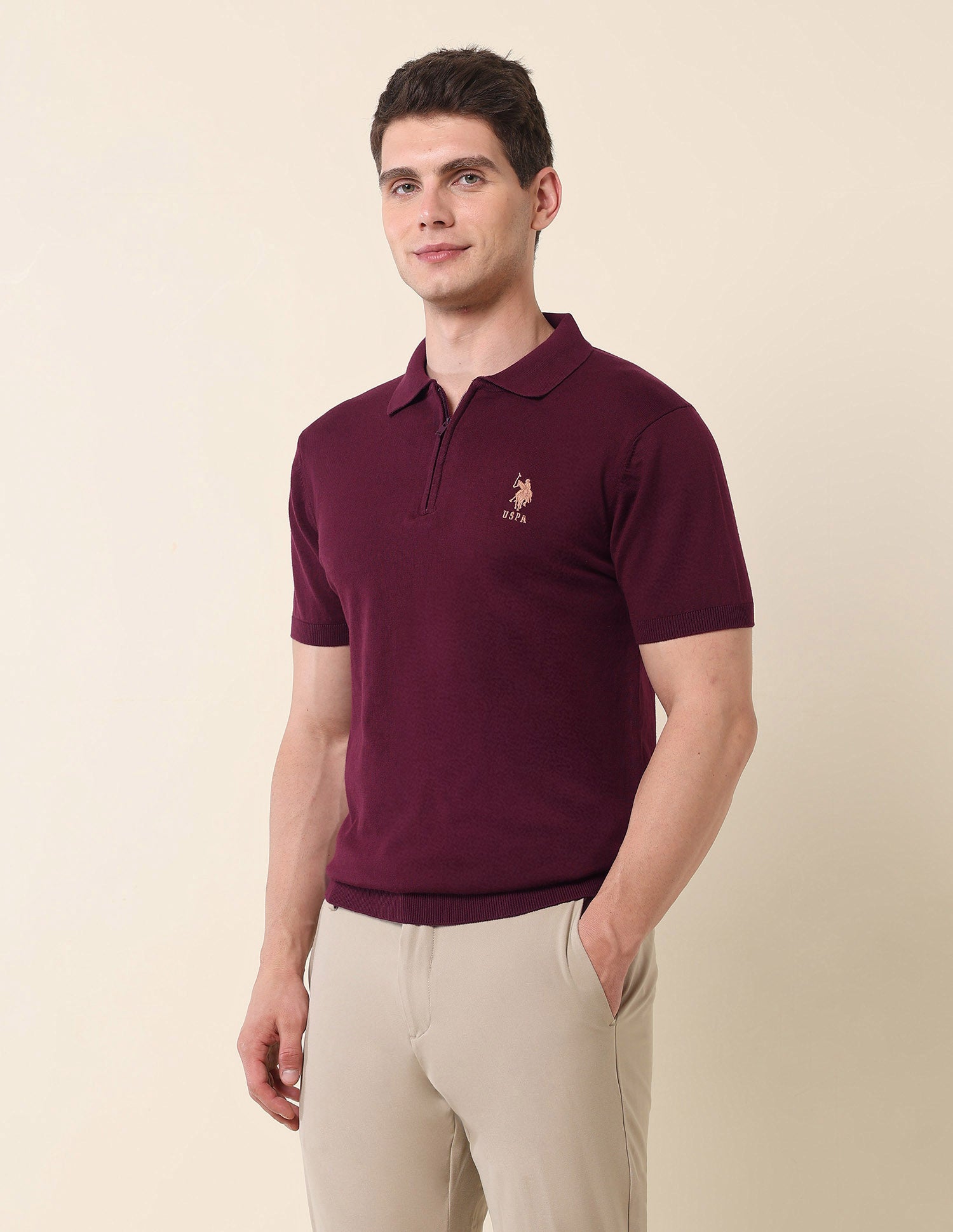 Solid Slim Fit Monochrome Polo Shirt Maroon - U.S. Polo Assn. India | Large