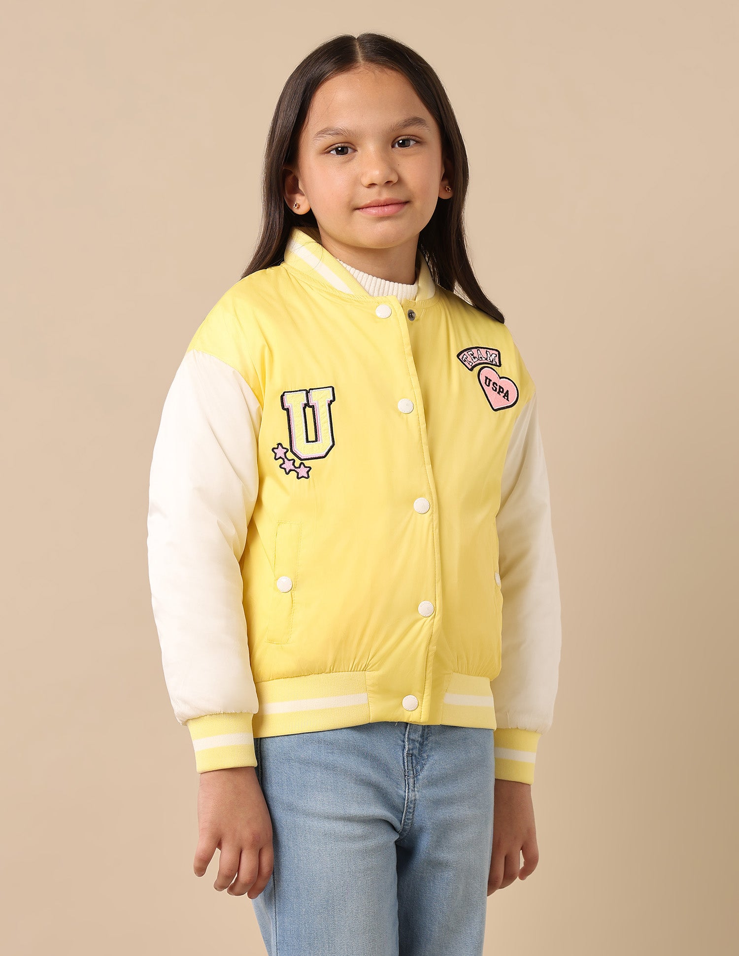 Girls Color Block Varsity Jacket Yellow - U.S. POLO ASSN. | Large
