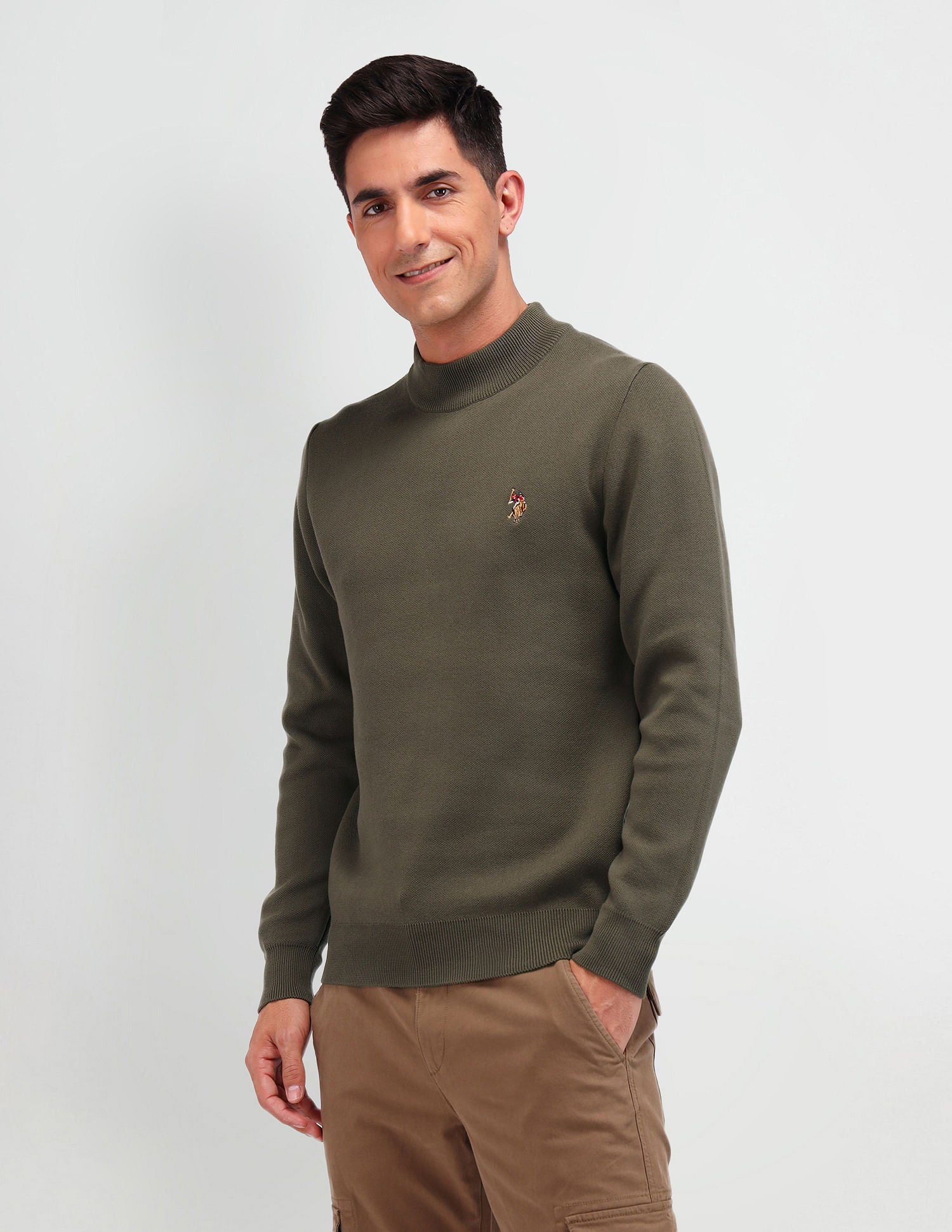 Regular Fit Solid Sweater Olive - U.S. POLO ASSN. | Large