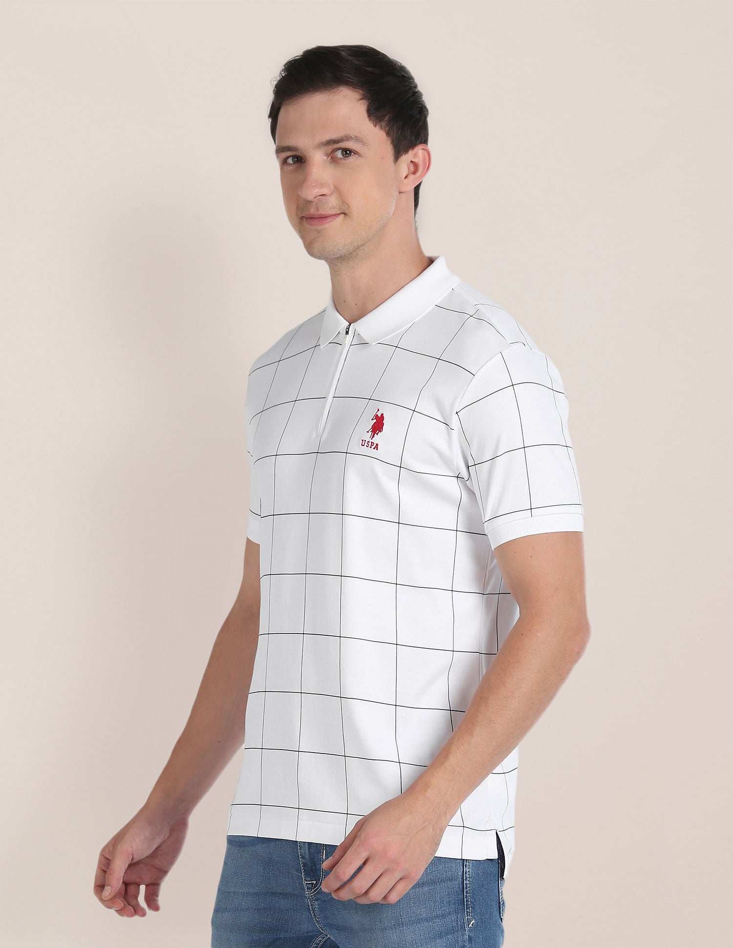 Slim Fit Check Polo Shirt White - U.S. Polo Assn. India | Large