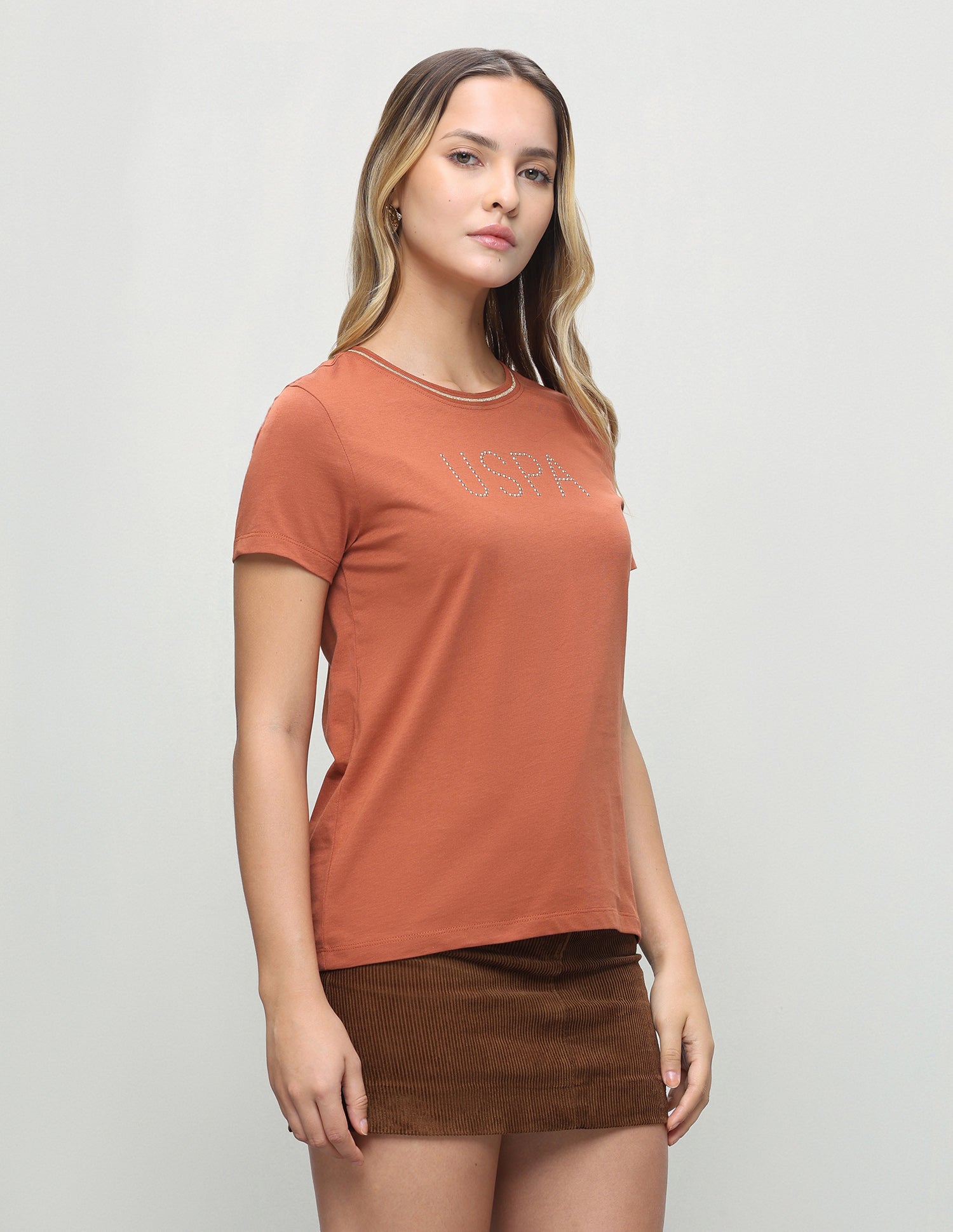 Brand Embellished Regular Fit T-Shirt Rust - U.S. Polo Assn. India | Large