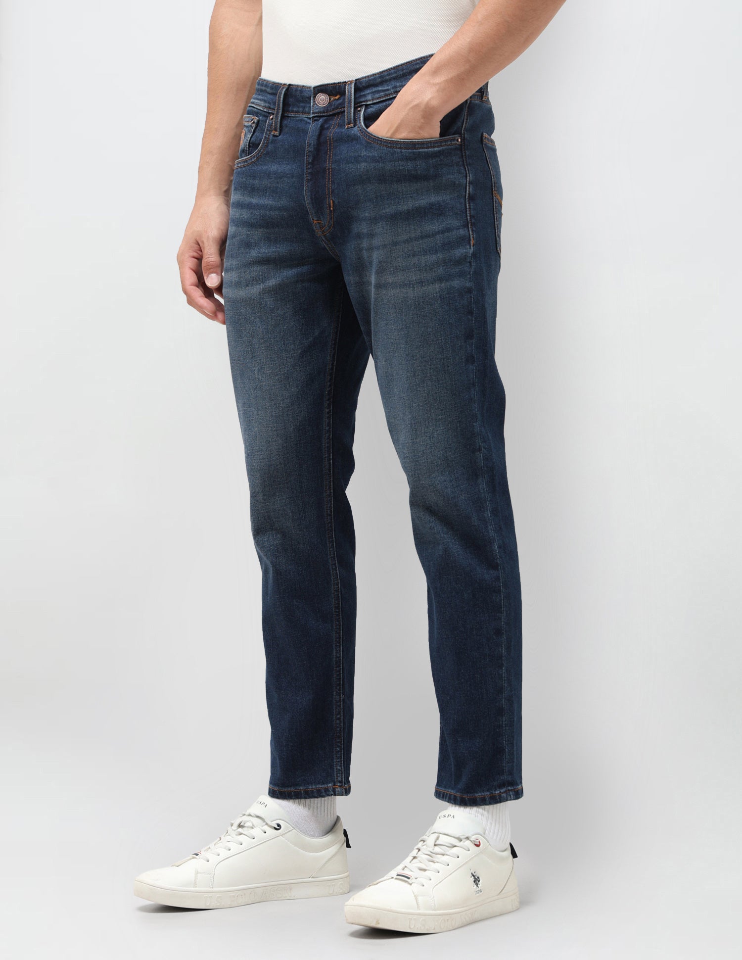Cole Comfort Cropped Fit Blue Jeans Mid Blue - U.S. Polo Assn. India | Large