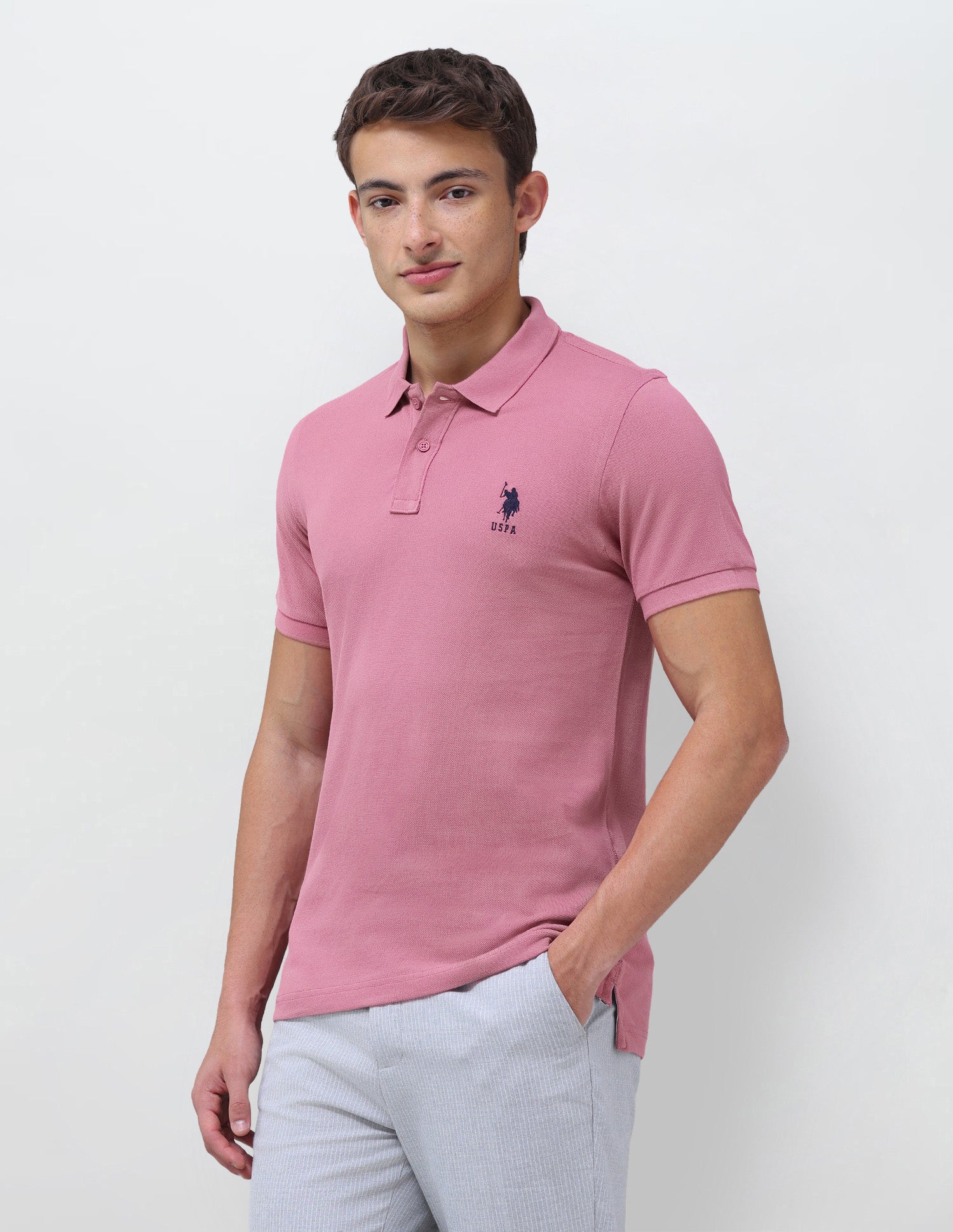 Solid Slim Fit Polo Shirt Dark Pink - U.S. Polo Assn. India | Large