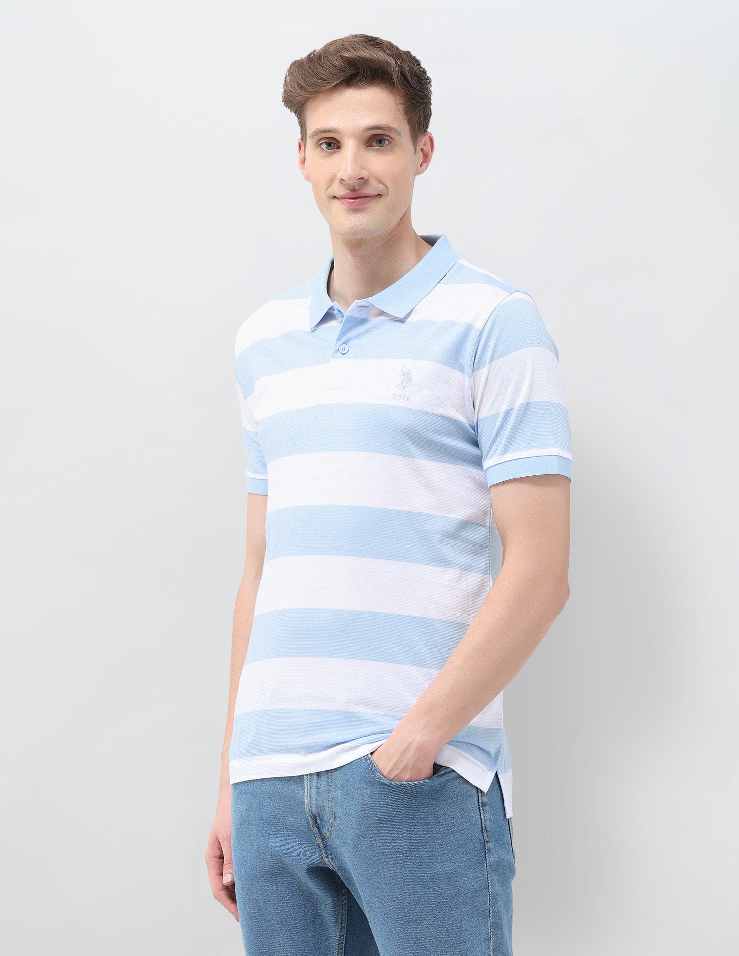 Horizontal Striped Slim Fit Polo Shirt Light Blue - U.S. Polo Assn. India | Large