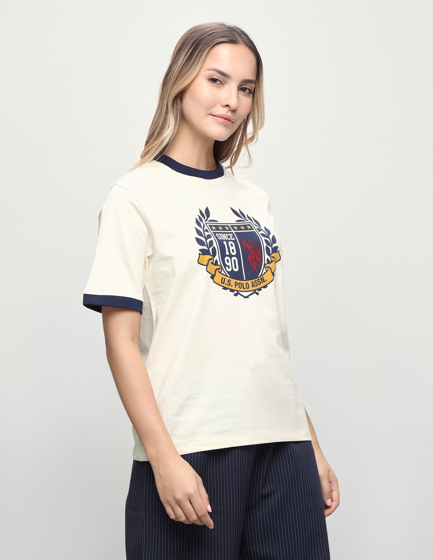 Graphic Brand Printed Boxy Fit T-Shirt Ecru - U.S. Polo Assn. India | Large
