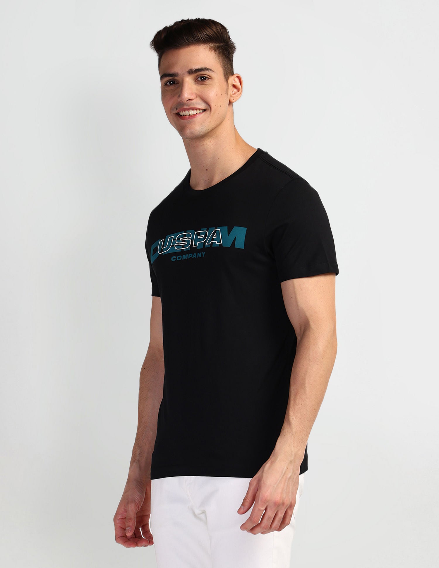 Brand Print Muscle Fit T-Shirt Black - U.S. Polo Assn. India | Large