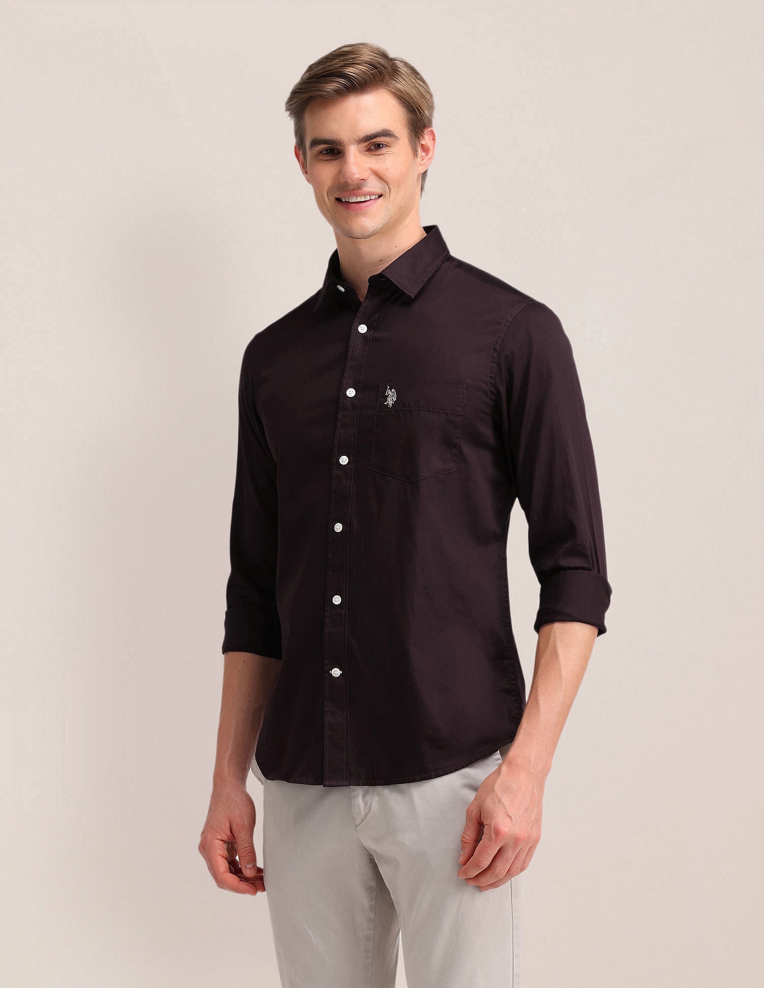 Solid Regular Fit Shirt Maroon - U.S. Polo Assn. India | Large