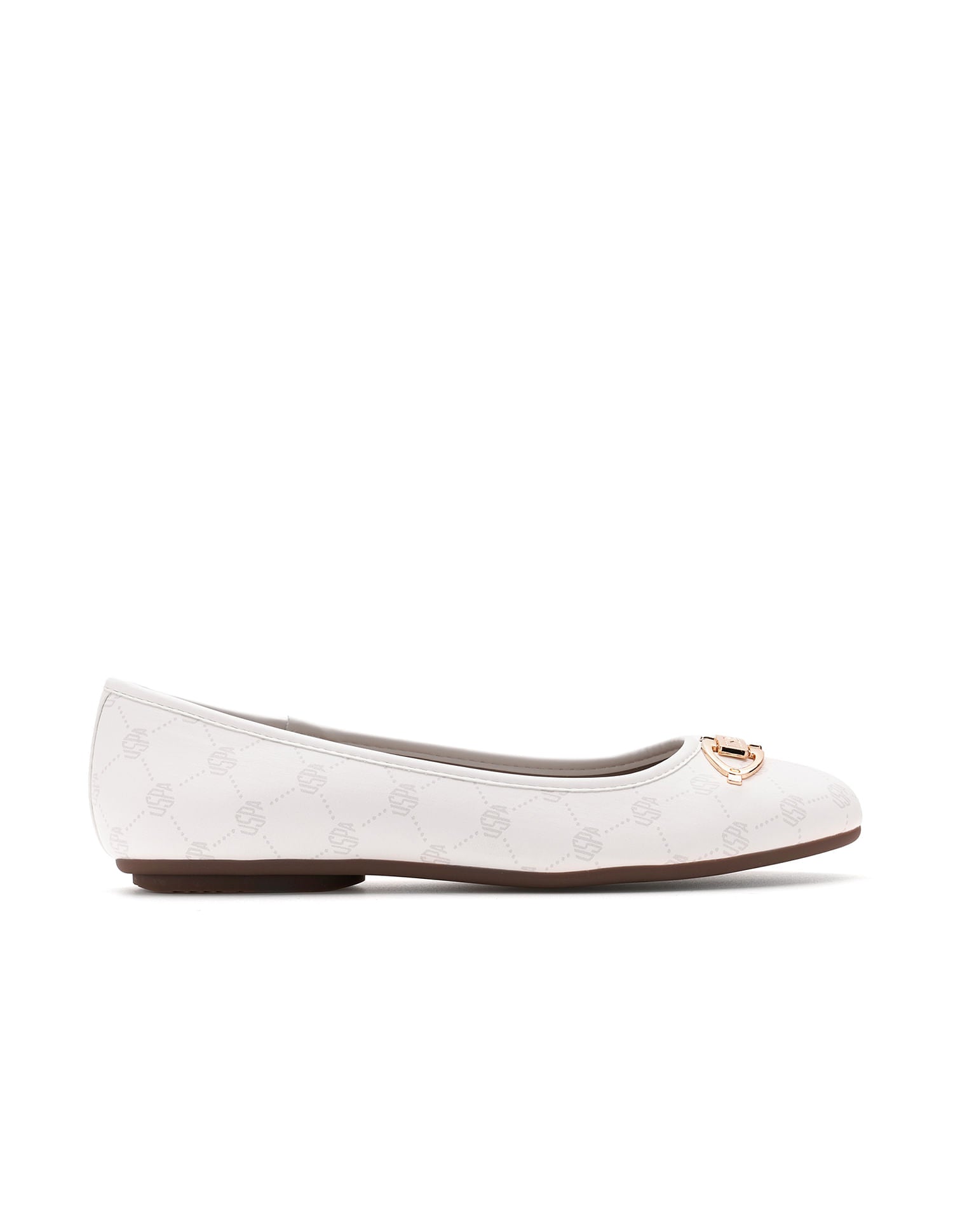 Women Panelled All Over Monogram Mia Ballerinas White - U.S. POLO ASSN. | Large