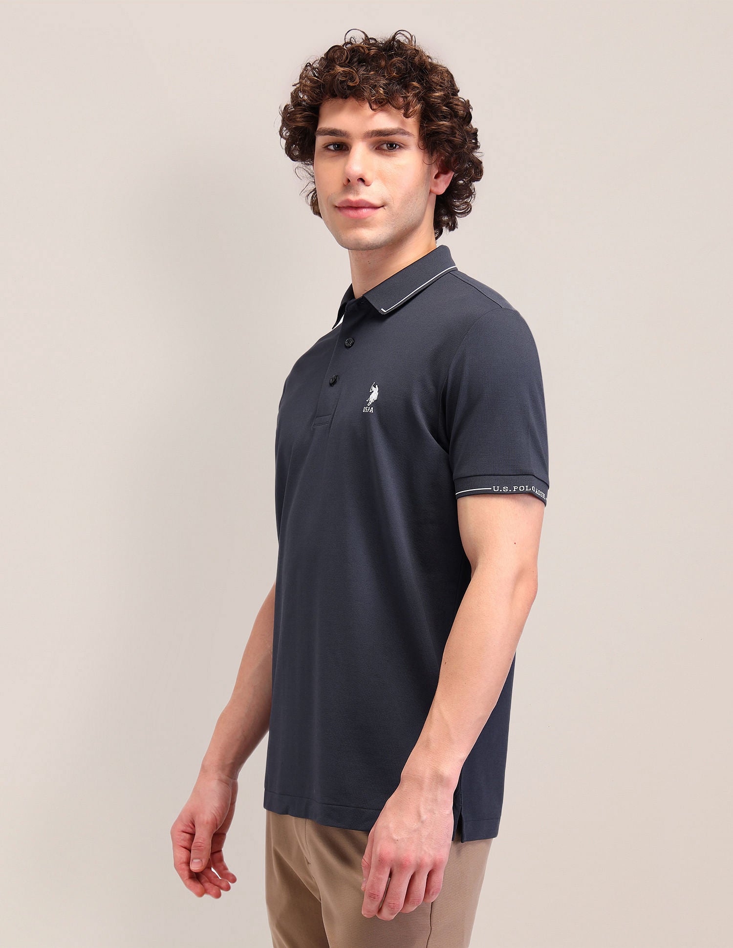 Solid Slim Fit Polo Shirt Grey - U.S. Polo Assn. India | Large