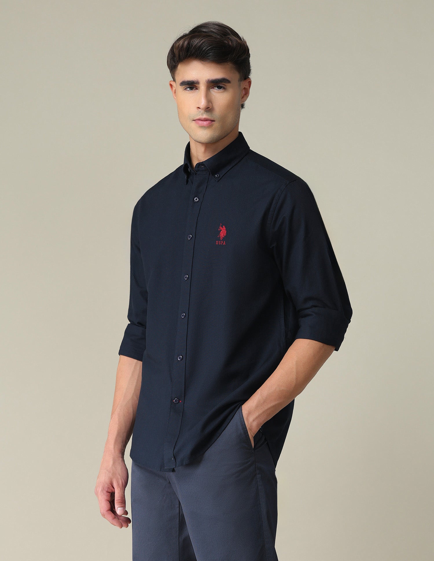 Solid Slim Fit Shirt Navy - U.S. POLO ASSN. | Large