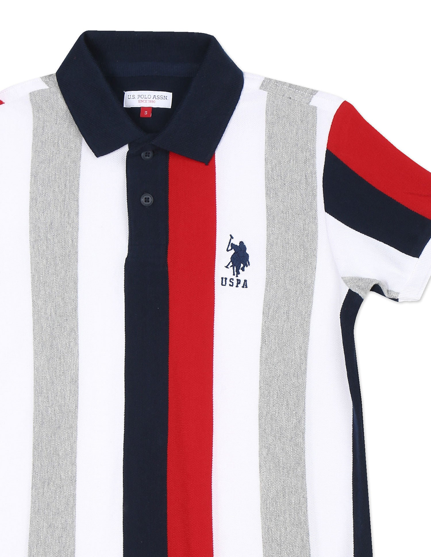 Striped Cotton Polo Shirt White, Navy and Red - U.S. Polo Assn. India | Large