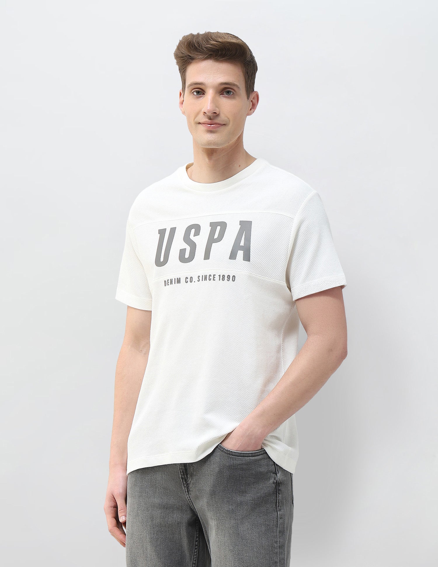 Textured Brand Printed Motel On The Coast T-Shirt Ivory - U.S. Polo Assn. India | Large