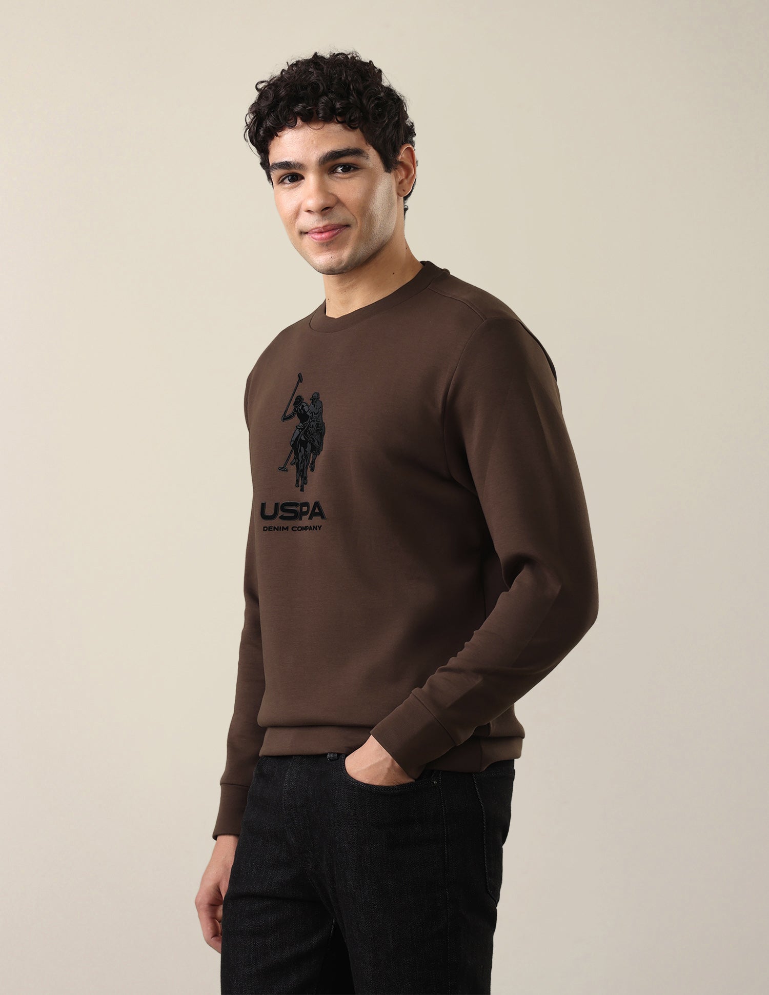 Brand Applique Regular Fit Sweatshirt Brown - U.S. Polo Assn. India | Large