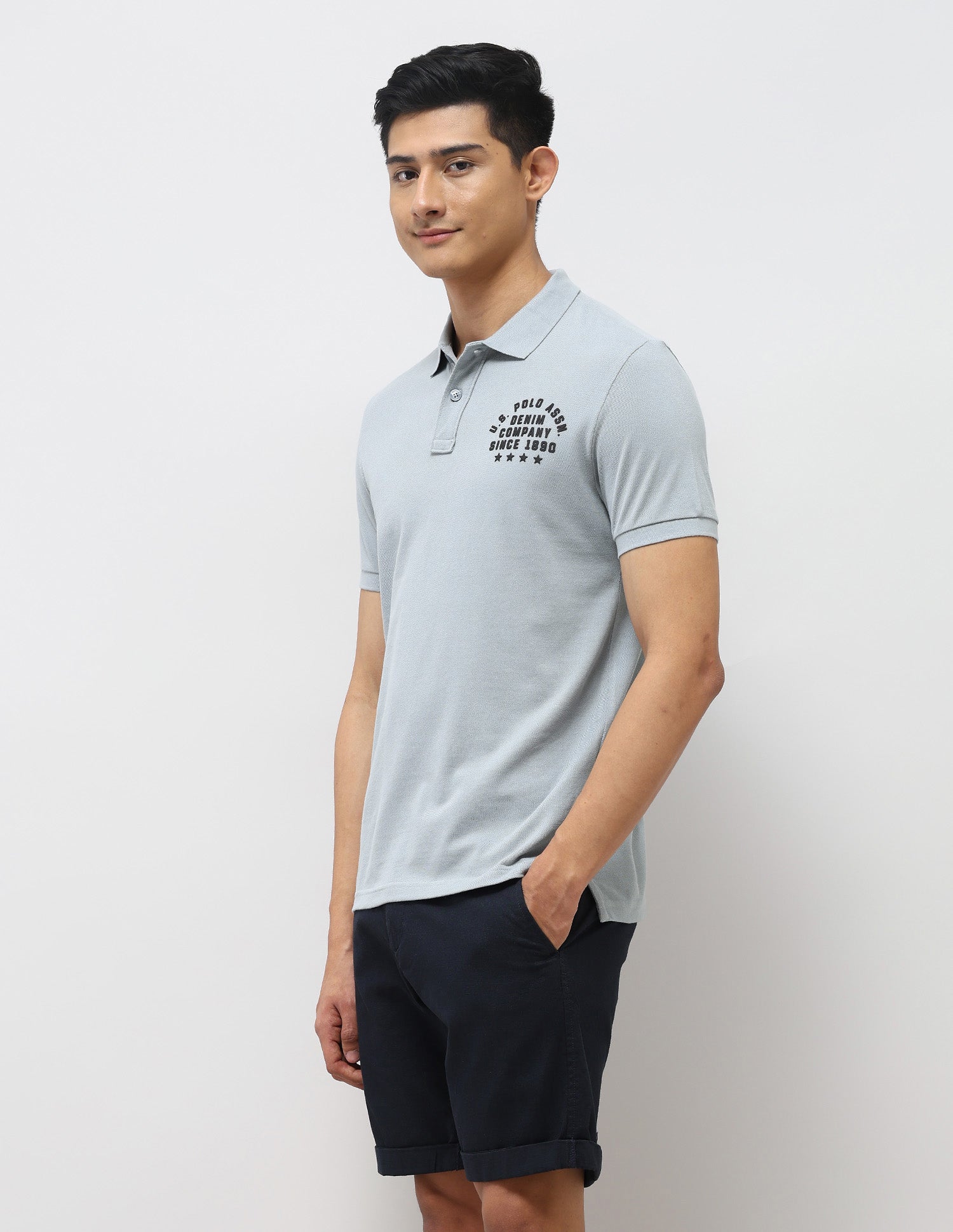 Brand Embossed Muscle Fit Polo Shirt Light Grey - U.S. POLO ASSN. | Large