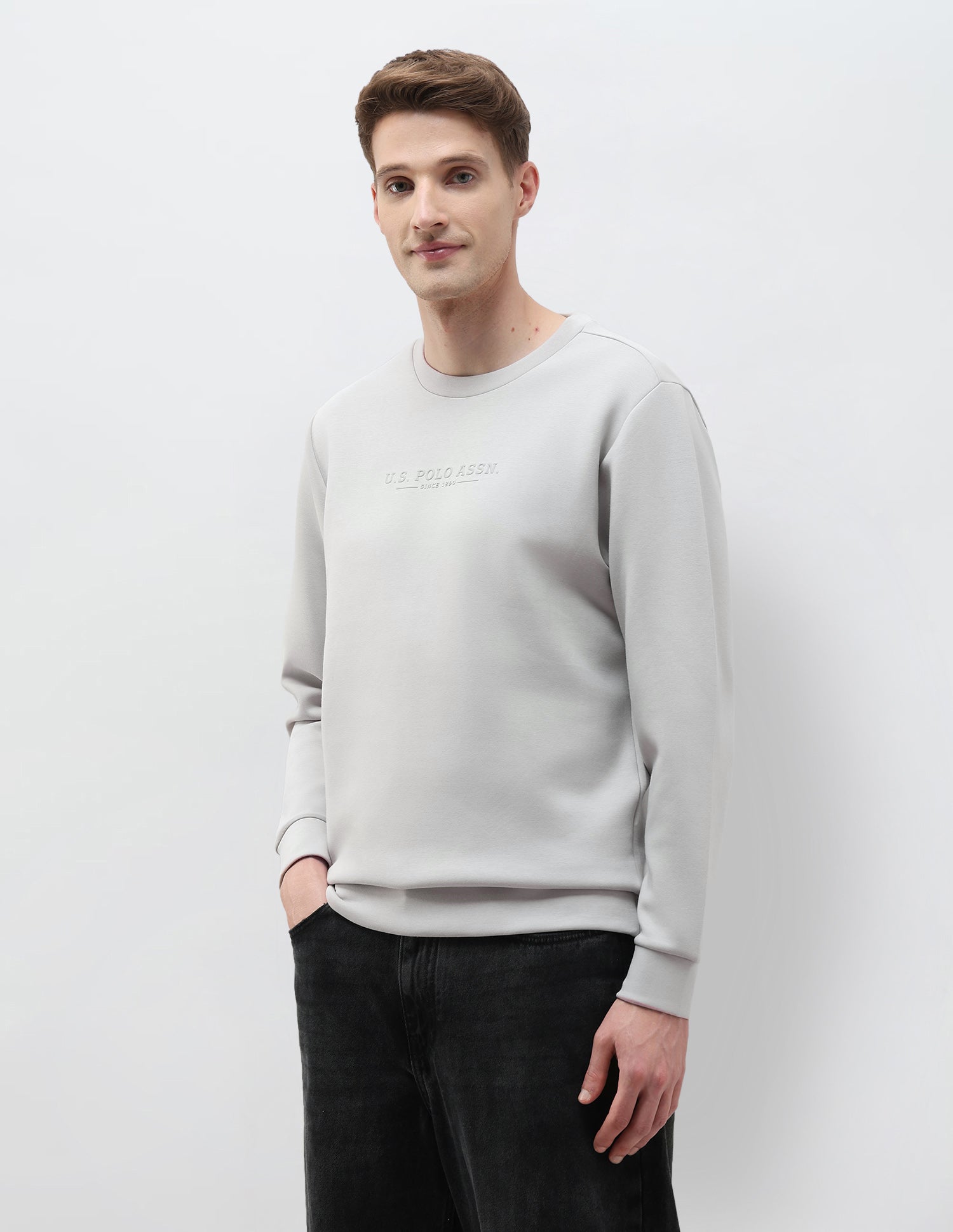 Solid Regular Fit Sweatshirt Light Grey - U.S. POLO ASSN. | Large