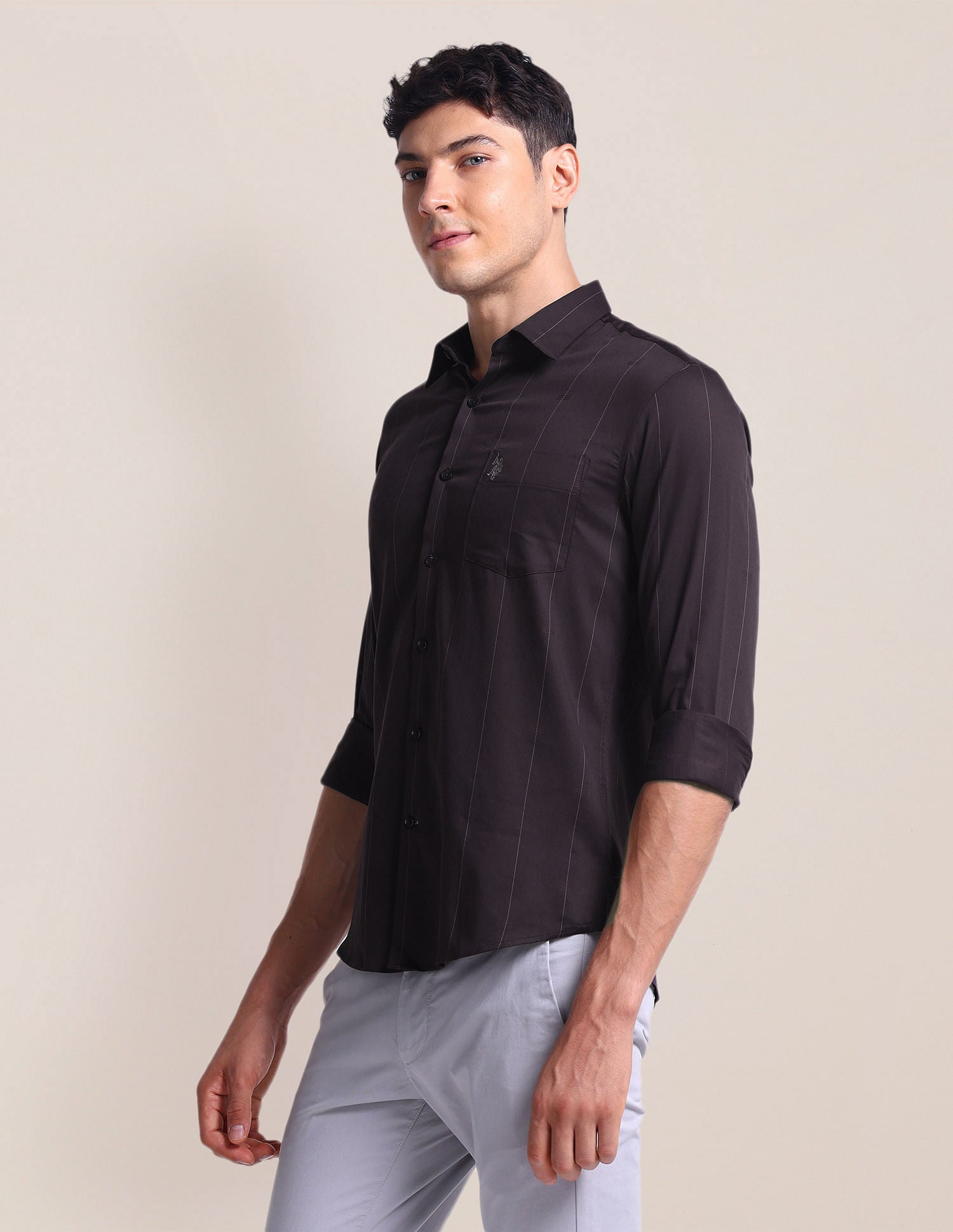 Vertical Stripe Regular Fit Shirt Wine - U.S. POLO ASSN. | Large