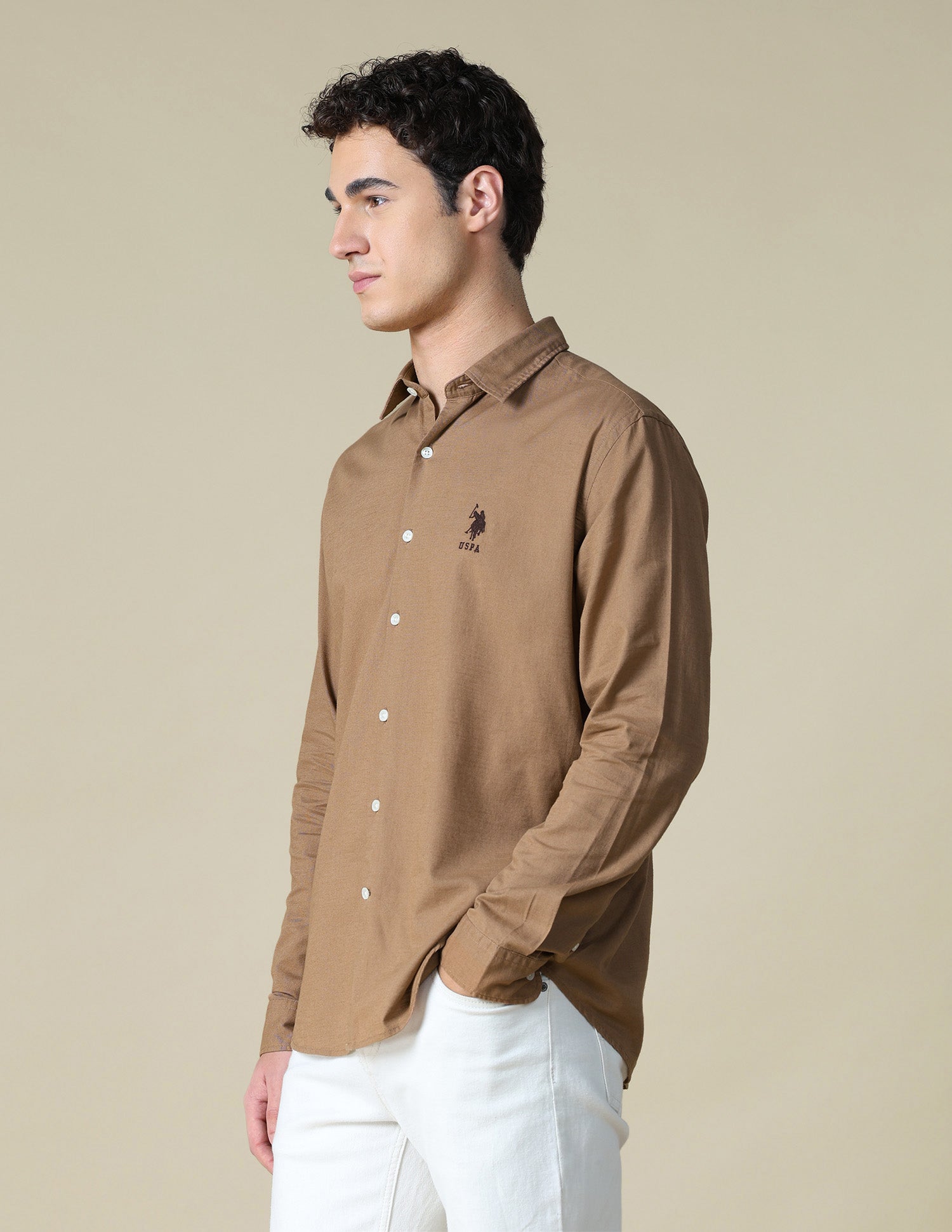 Solid Regular Fit Shirt Brown - U.S. Polo Assn. India | Large