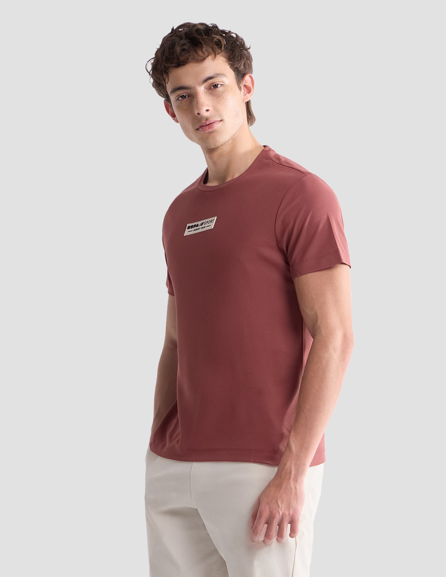 Solid Slim Fit Active T-Shirt Dark Pink - U.S. Polo Assn. India | Large