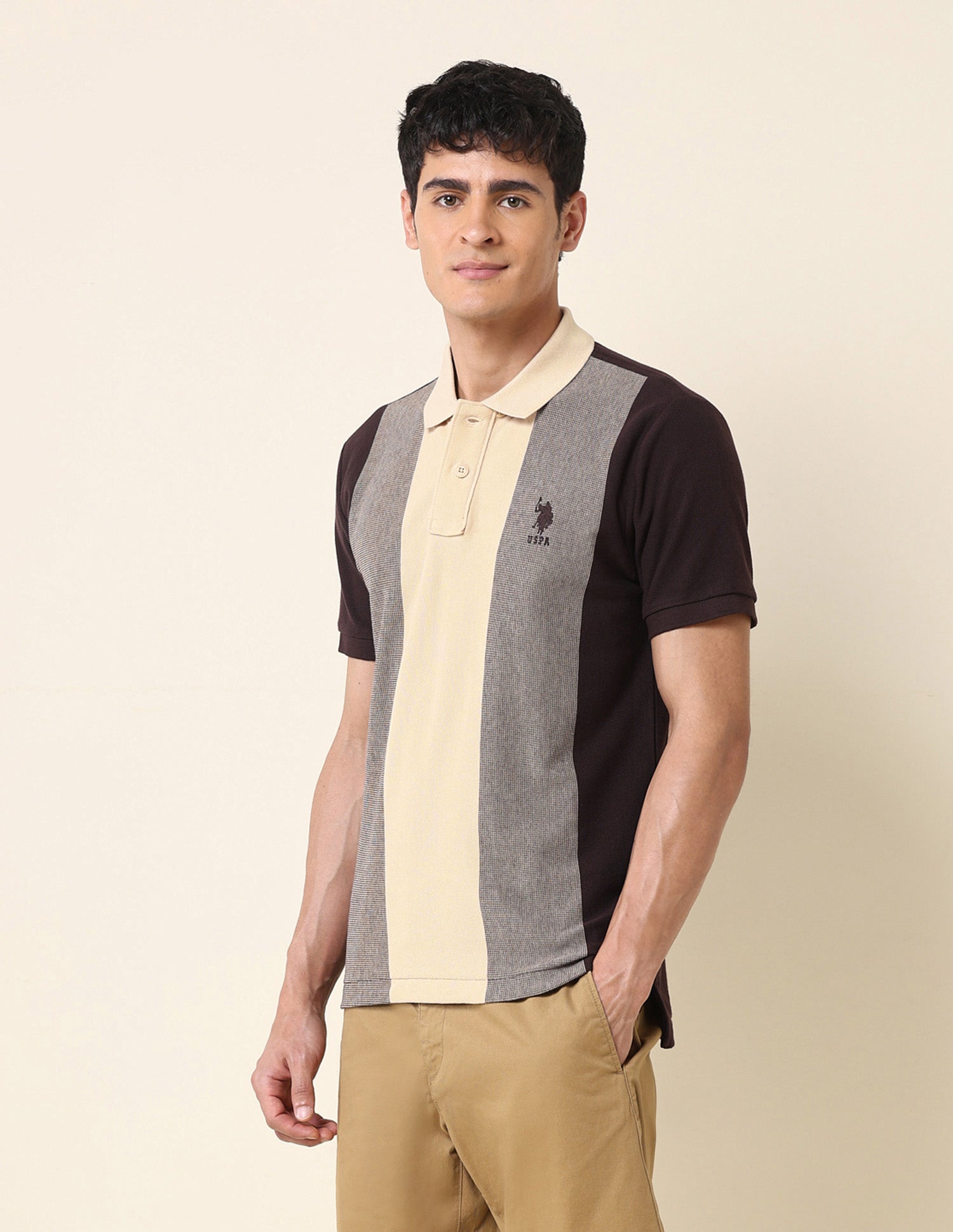 Colourblocked Slim Fit Polo Shirt Dark Brown - U.S. POLO ASSN. | Large