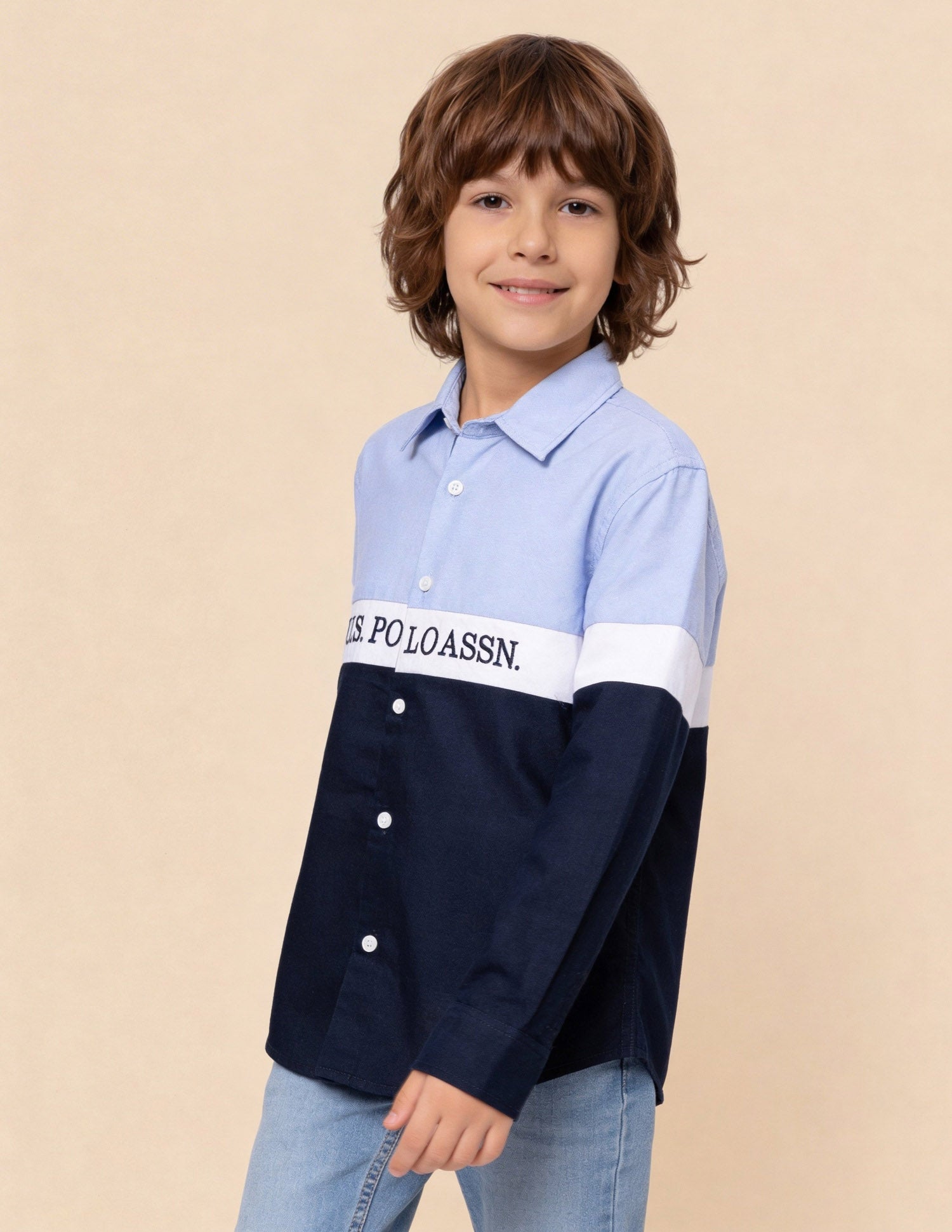 Colorblocked Brand Embroidered Oxford Shirt Light Blue - U.S. Polo Assn. India | Large